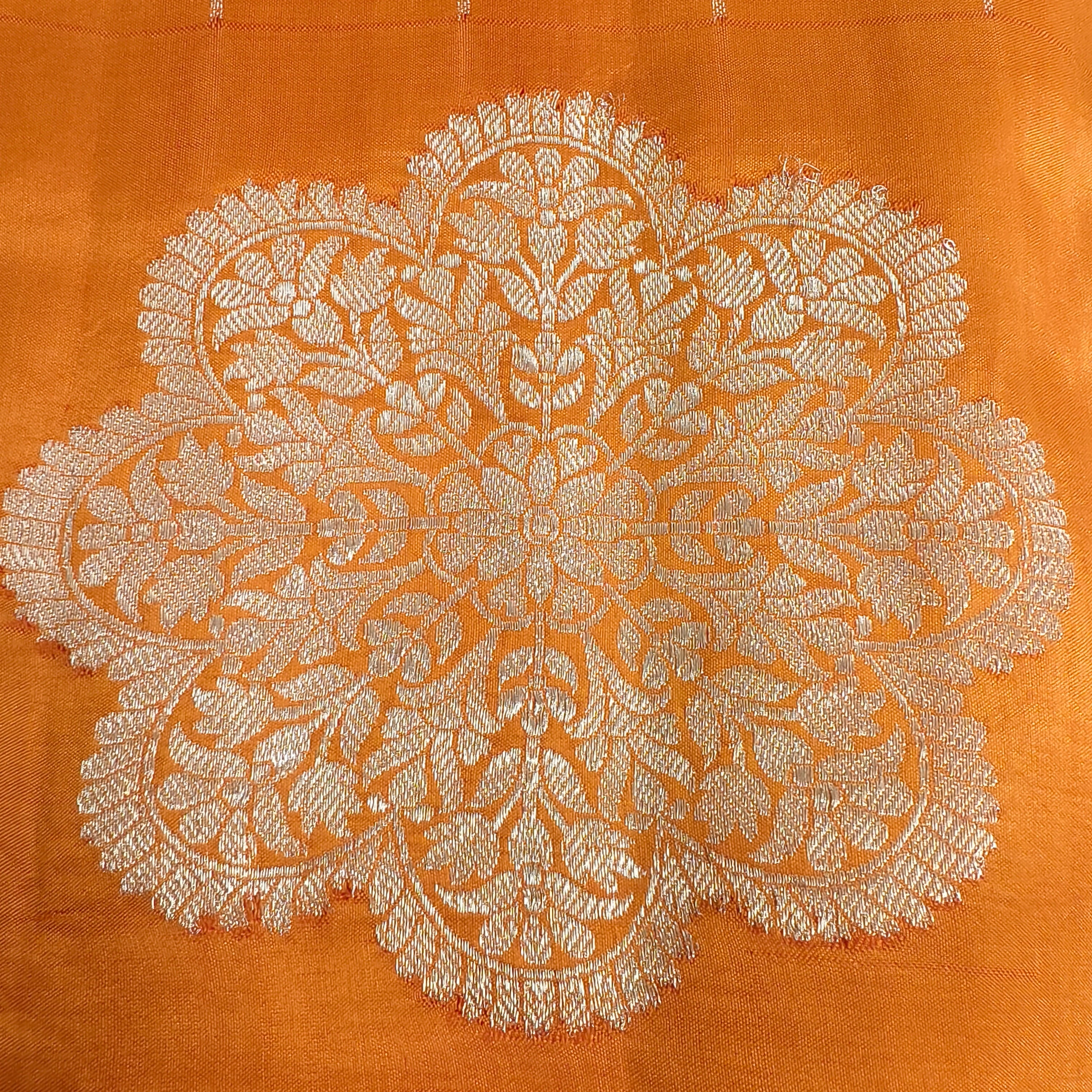 Orange katan raw mango silk Checkered saree