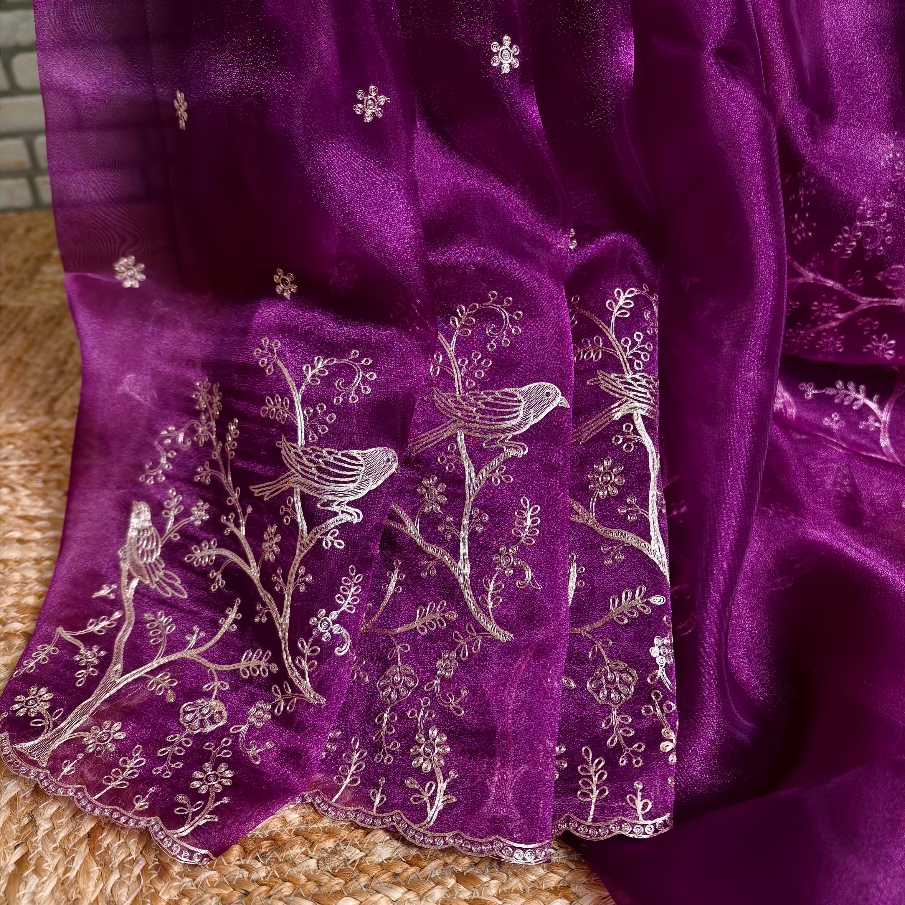 Purple tissue organza saree