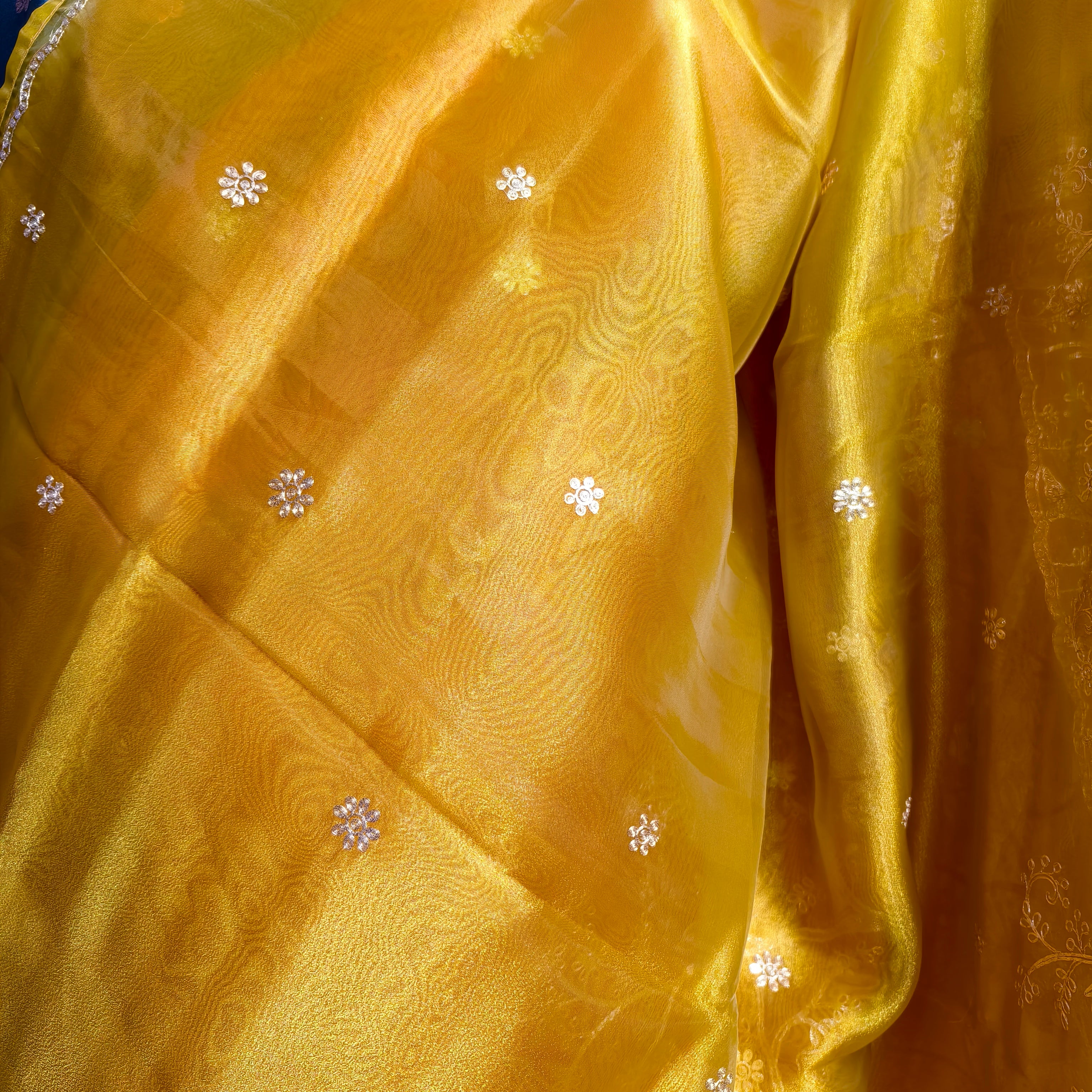 Mustard tissue organza saree