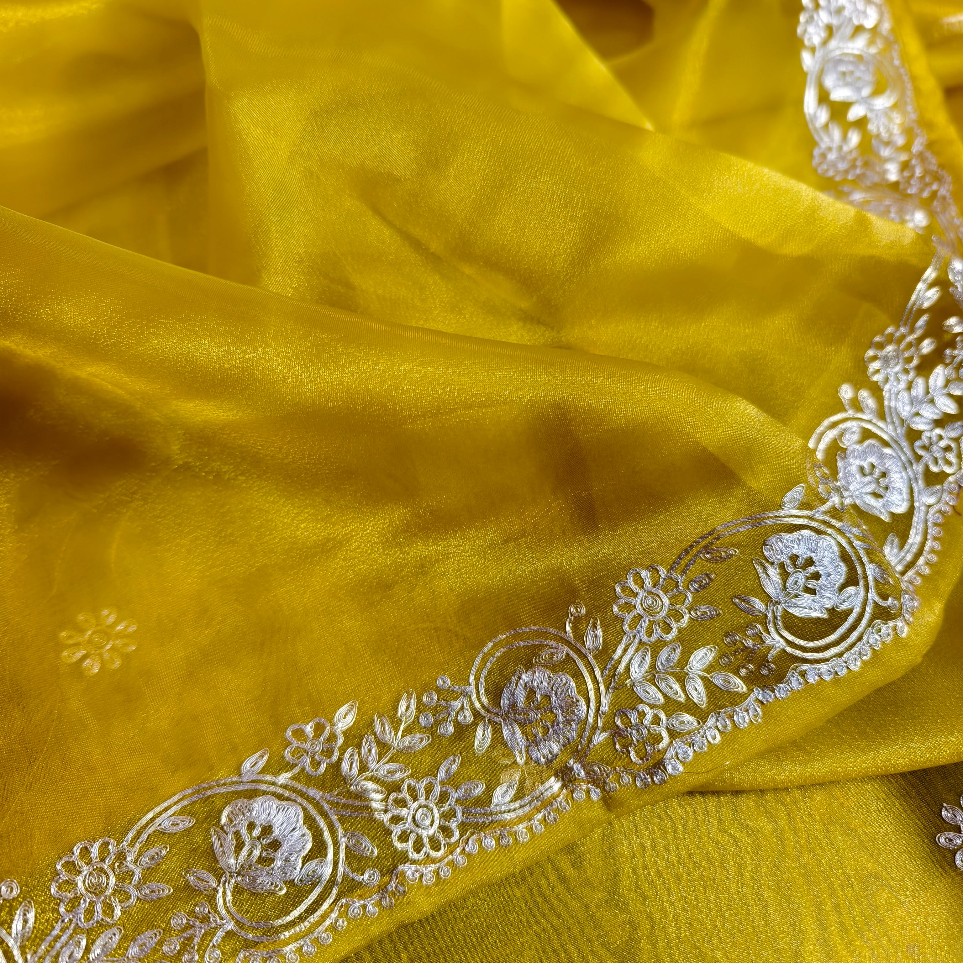 Mustard tissue organza saree