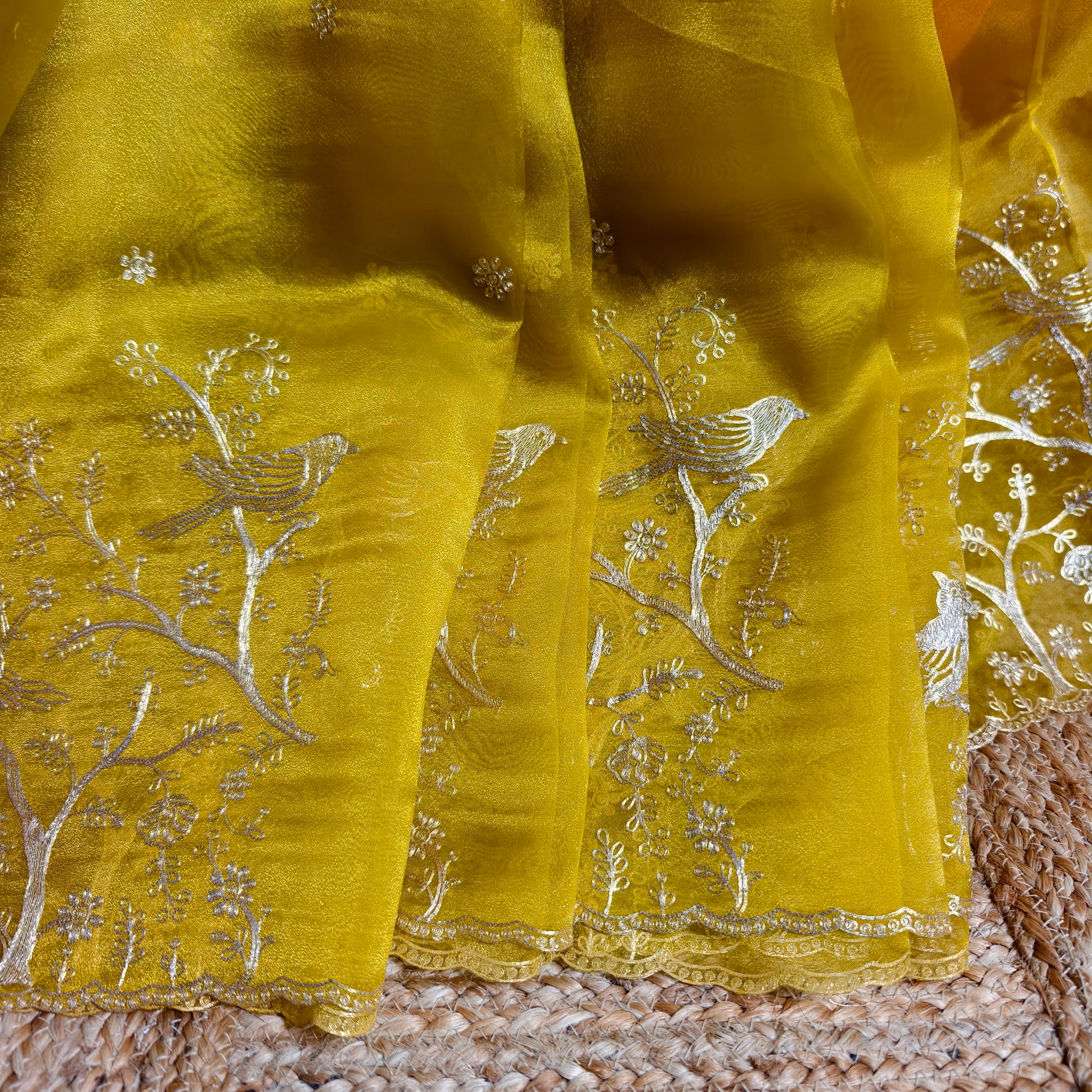 Mustard tissue organza saree