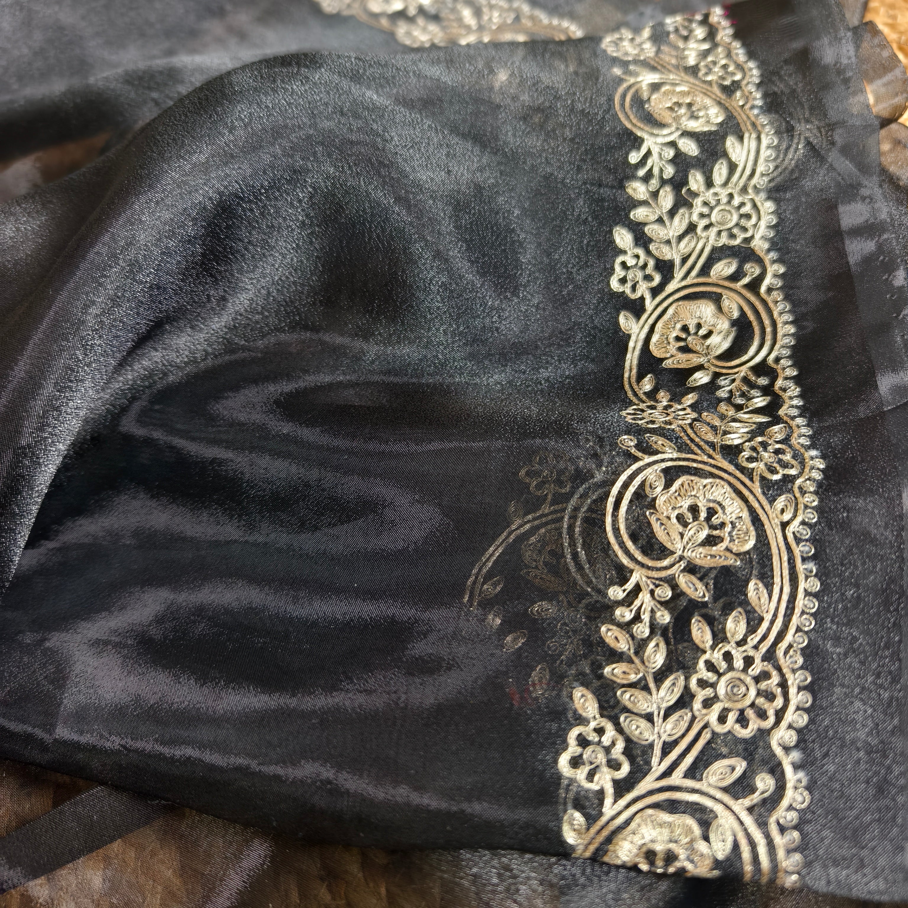Black tissue organza saree