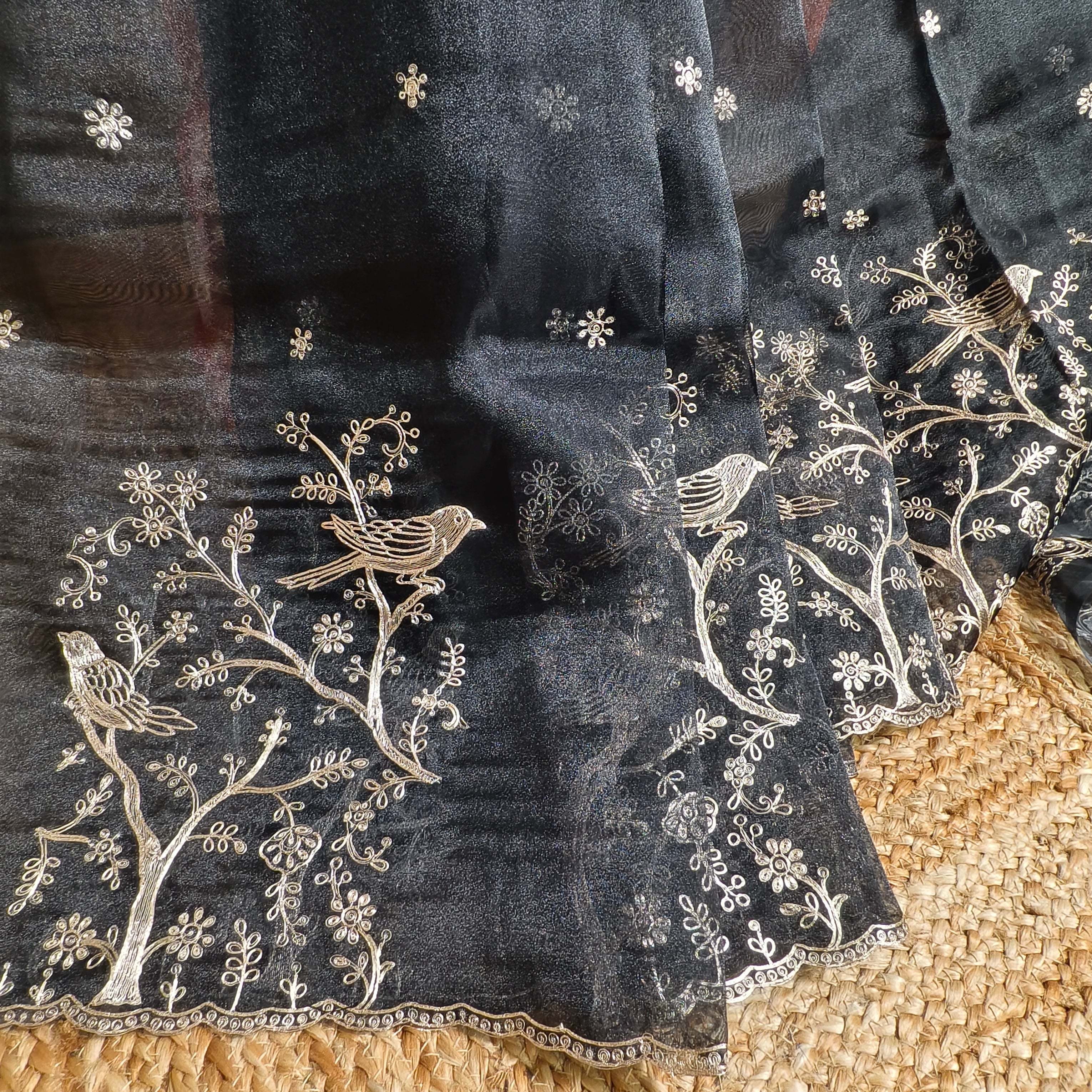 Black tissue organza saree