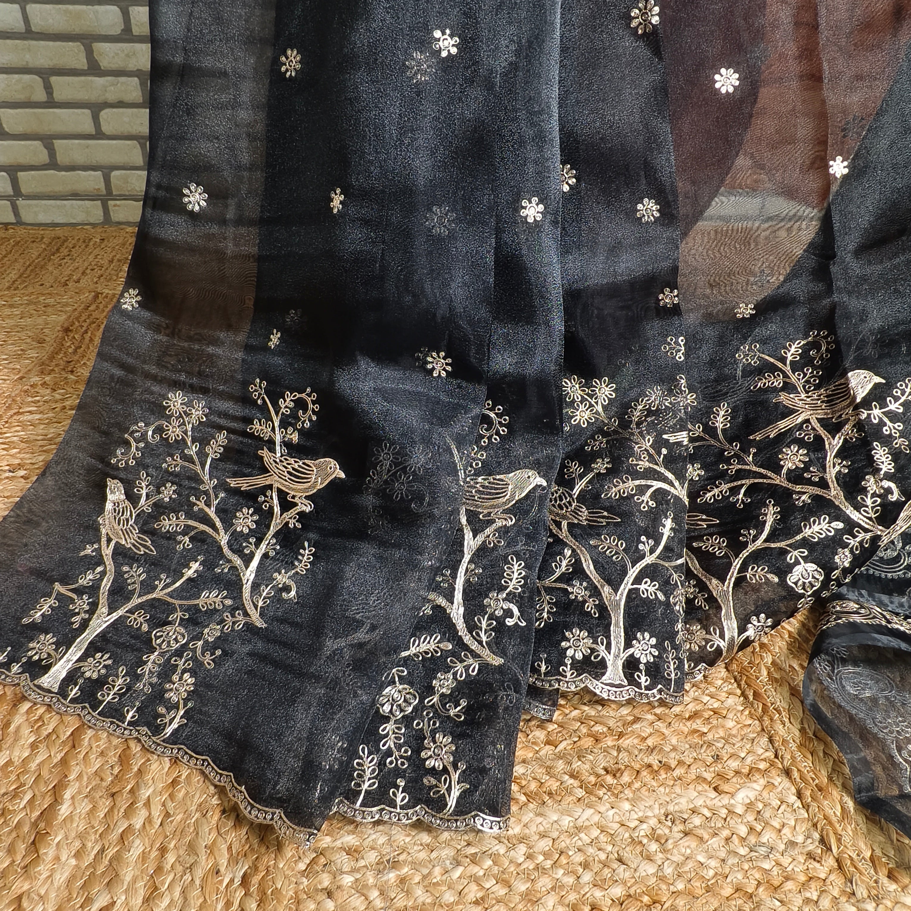 Black tissue organza saree