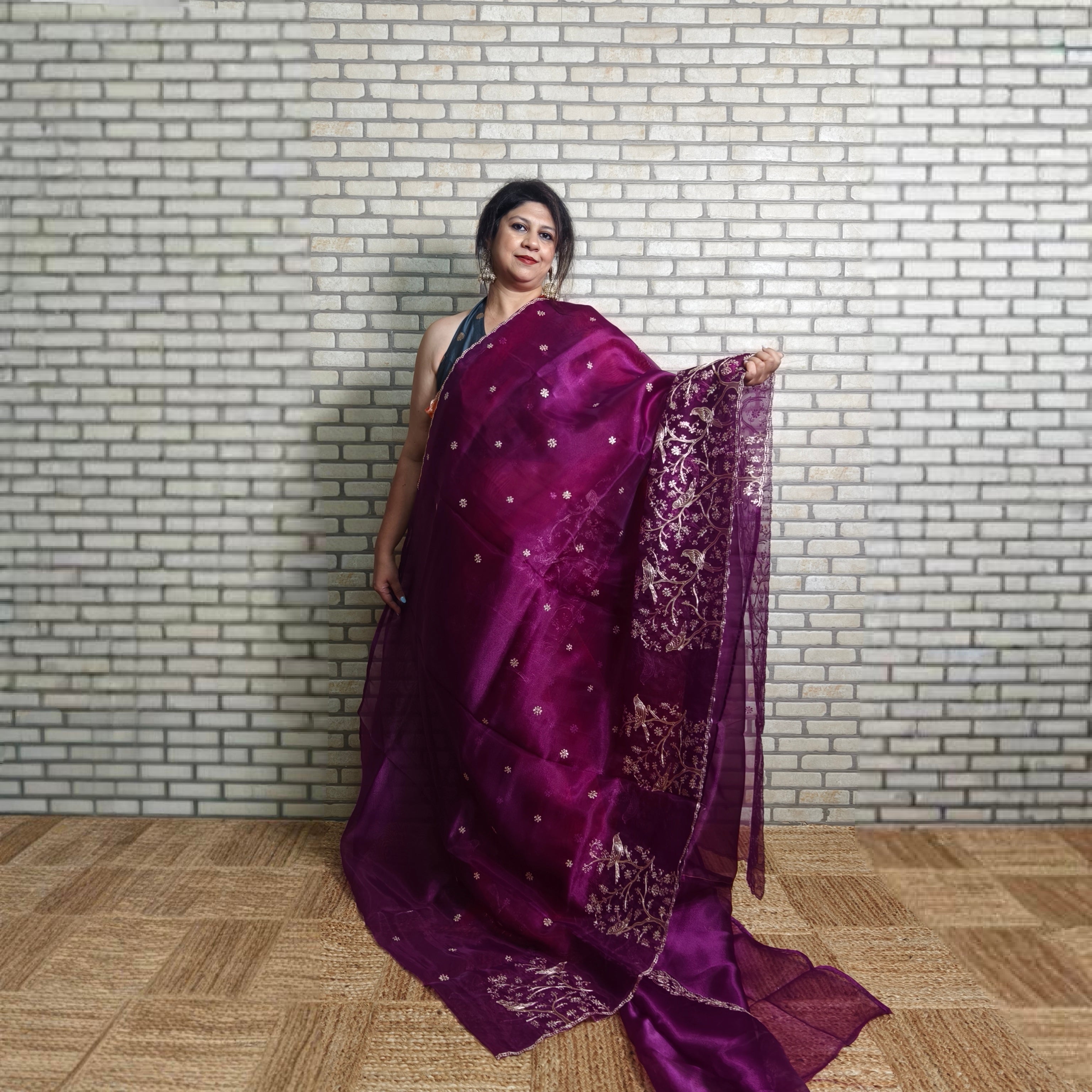 Purple tissue organza saree
