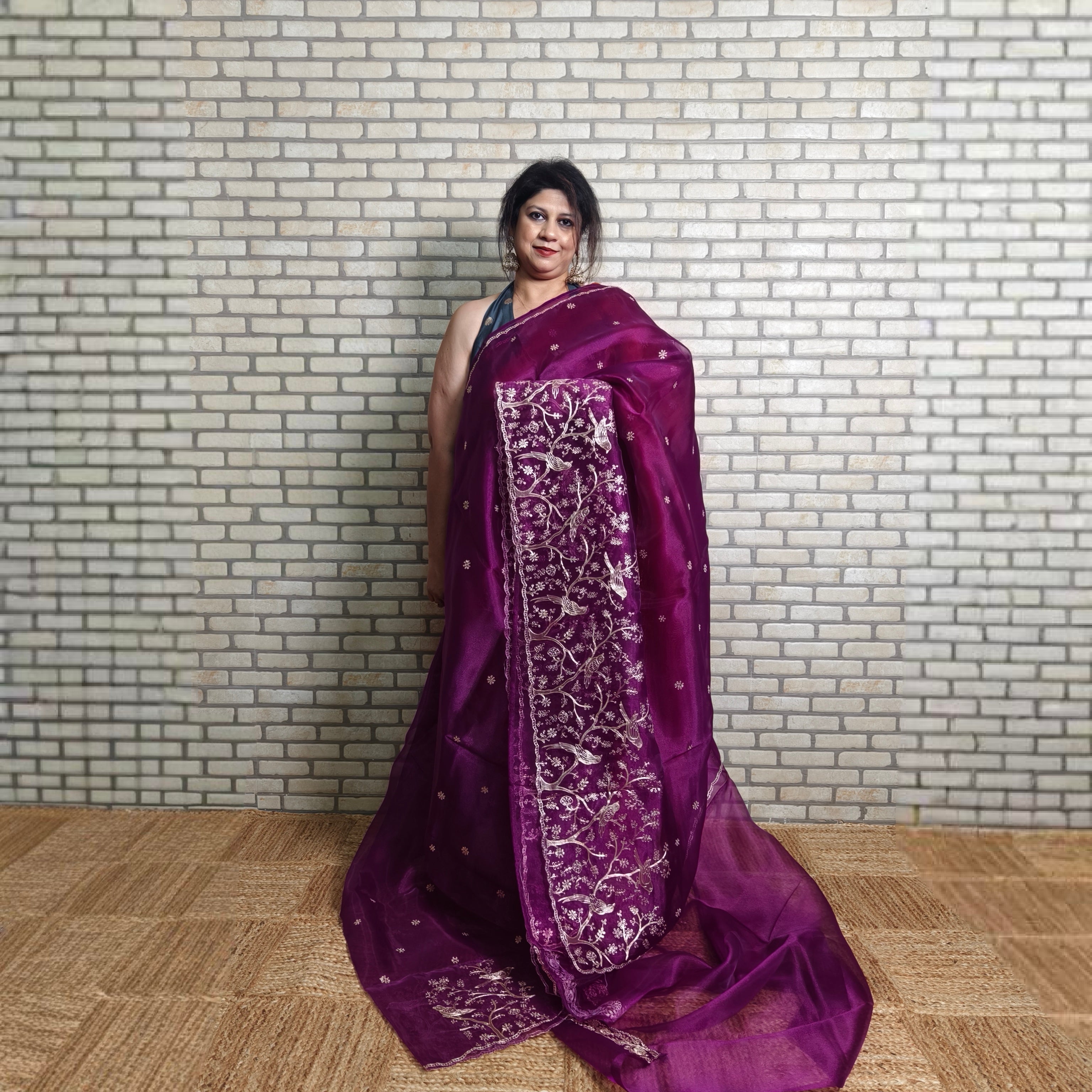 Purple tissue organza saree