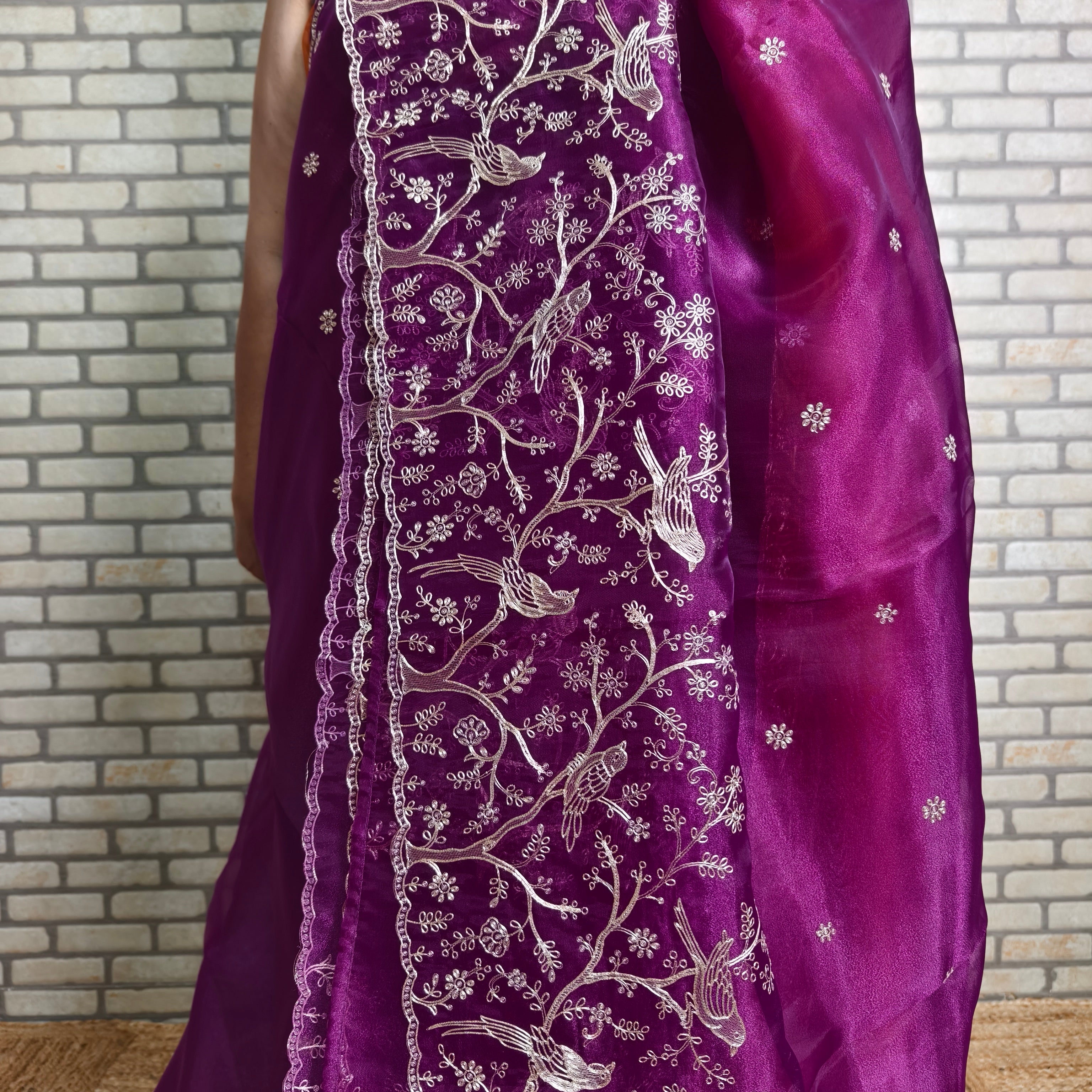 Purple tissue organza saree