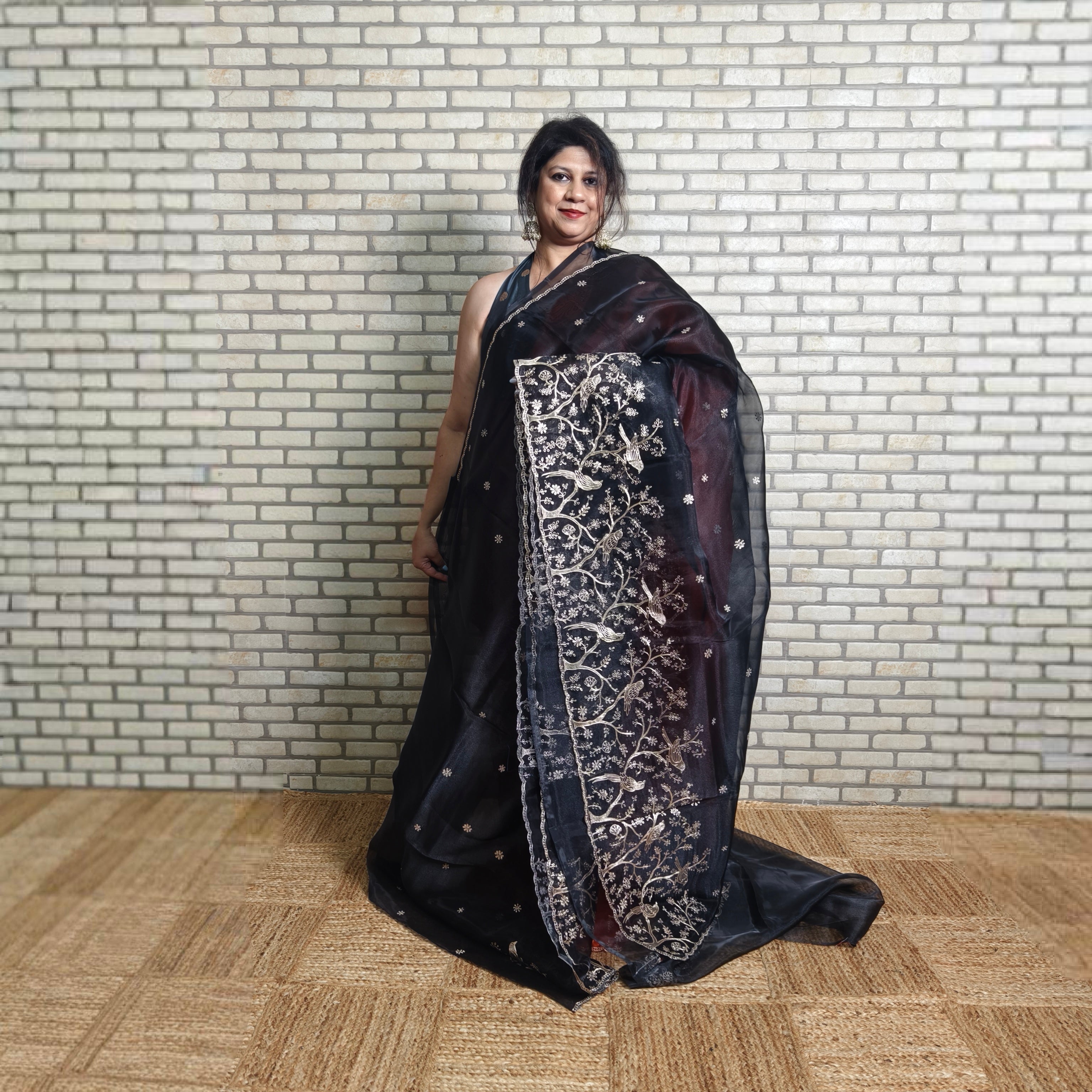 Black tissue organza saree