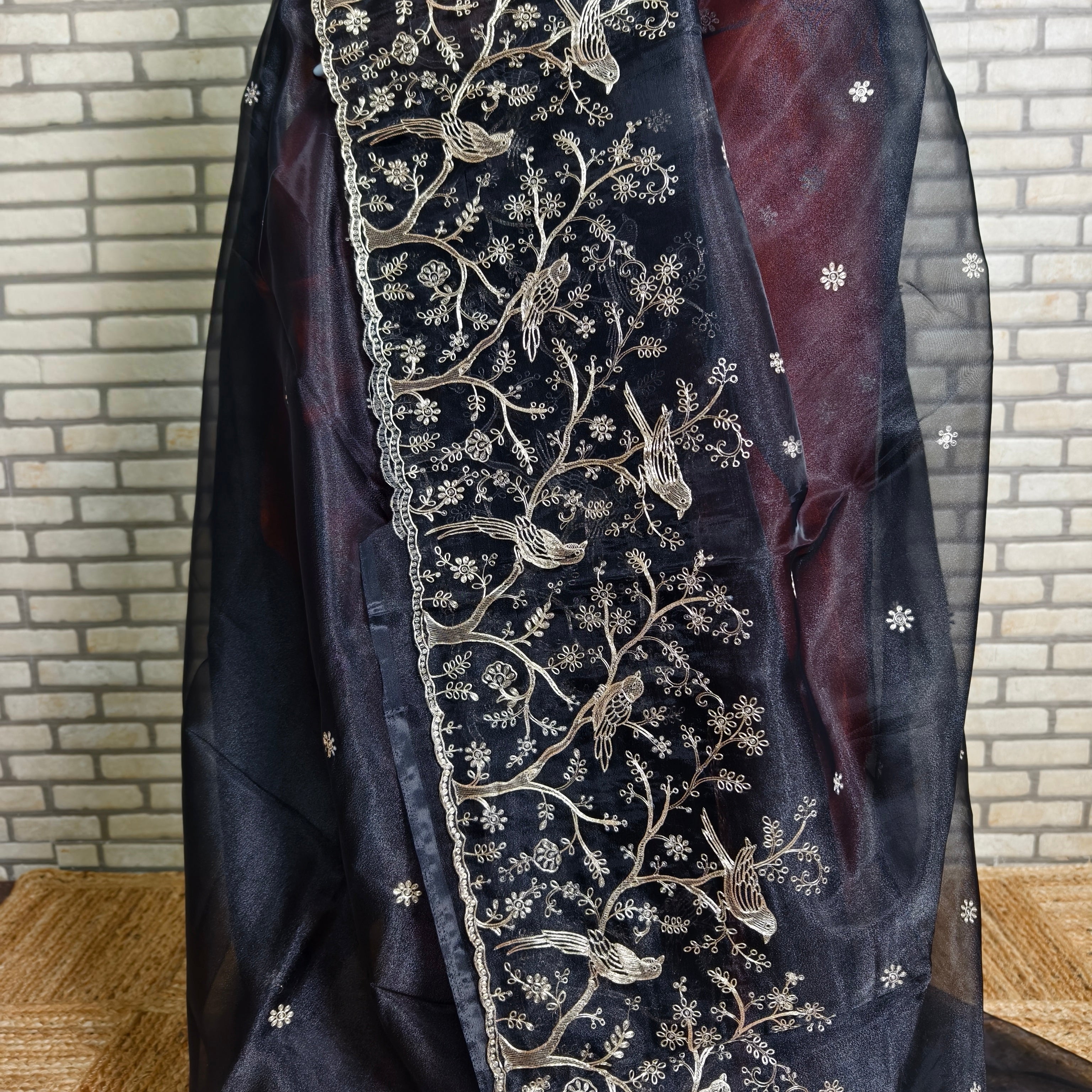 Black tissue organza saree