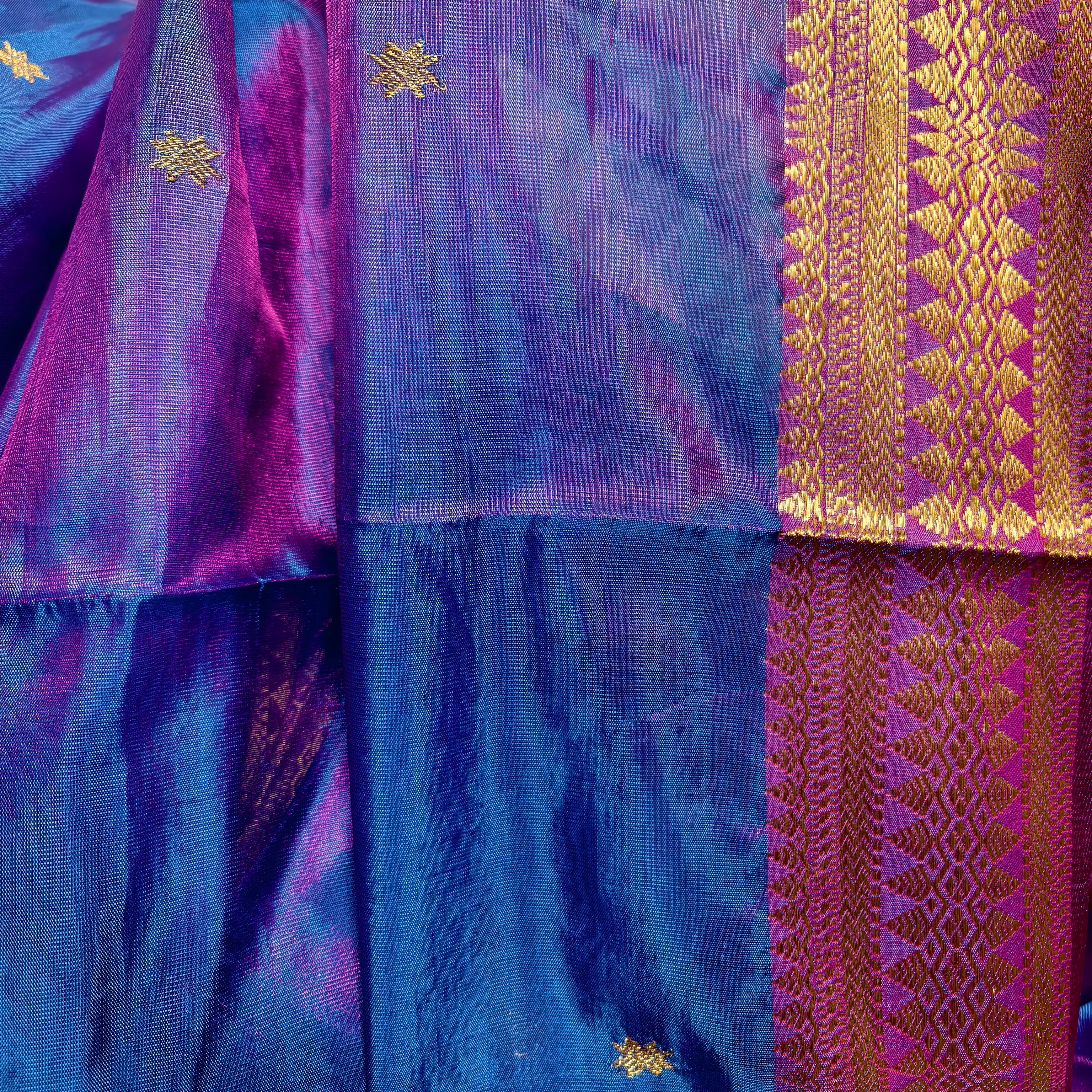Two tone (pink and blue)Semi tissue silk saree