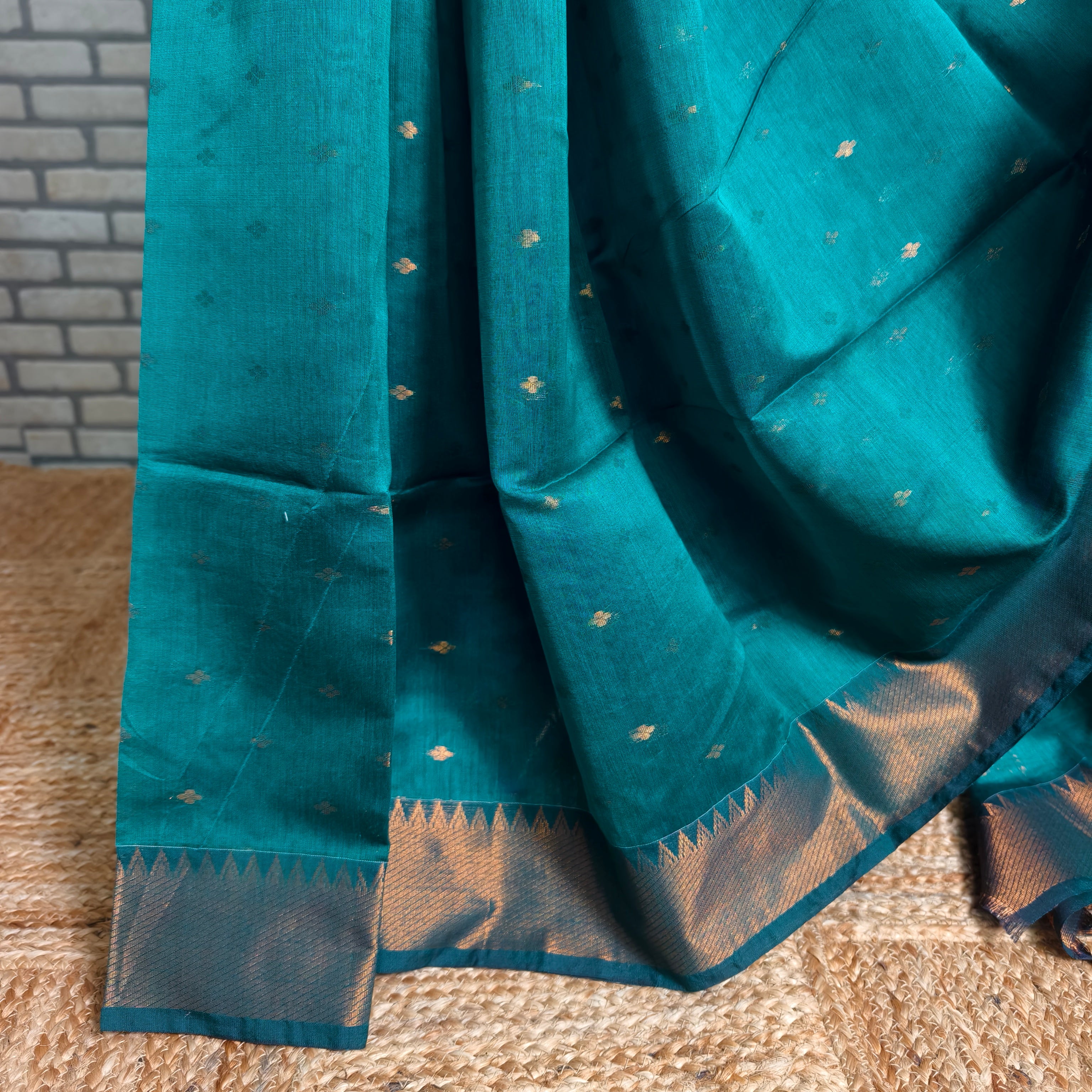Bottle green Mangalagiri cotton silk