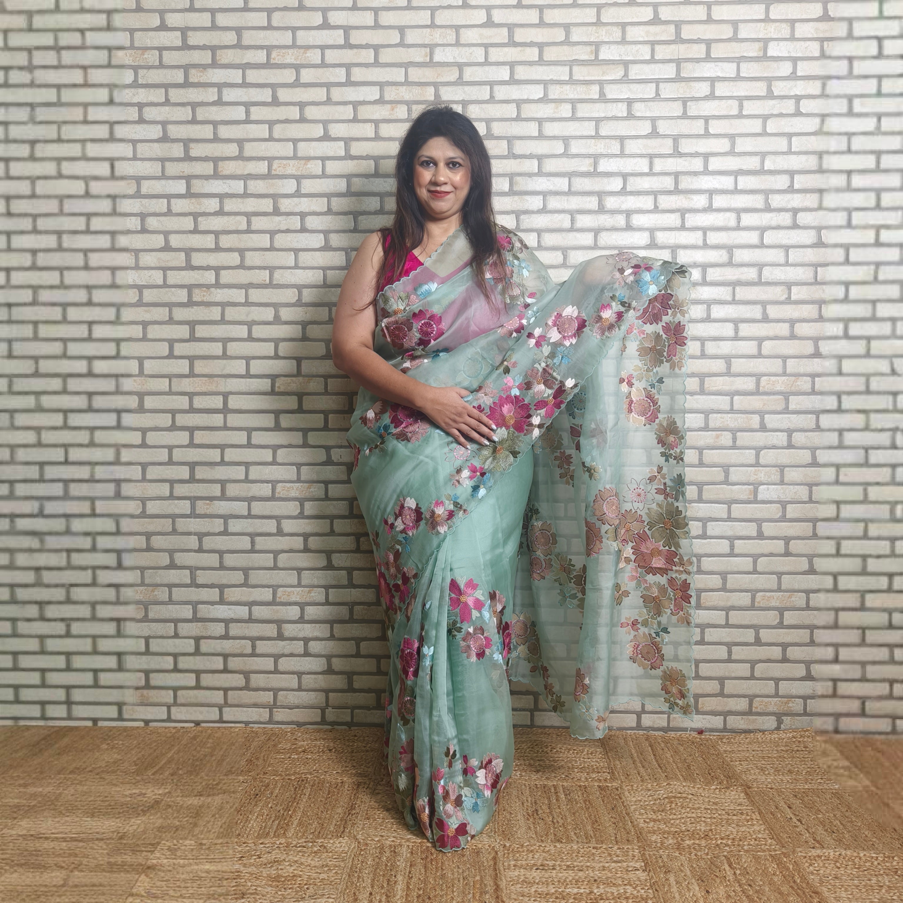 Pista Silk Organza Saree
