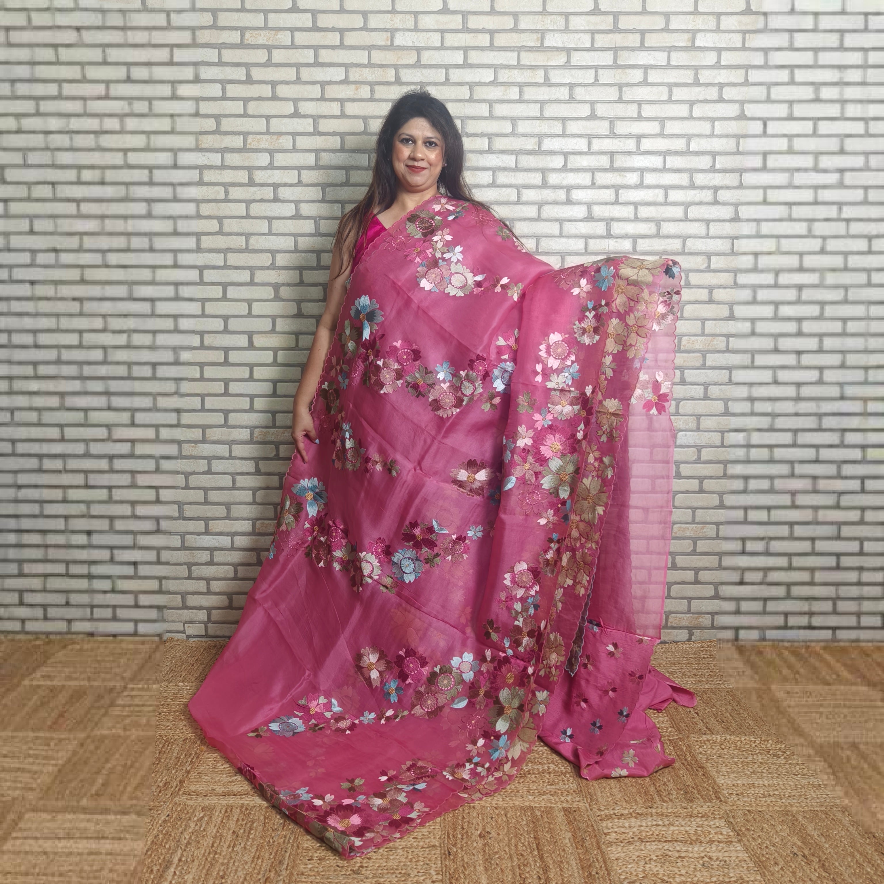 Pretty Pink Silk Organza Saree