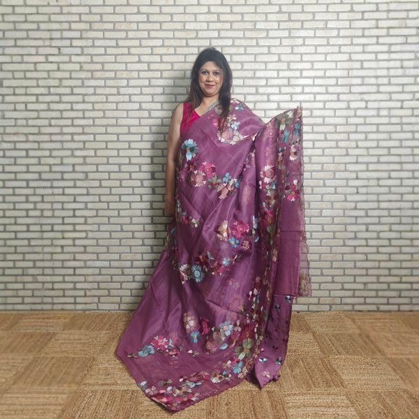 Mauve Silk Organza Saree