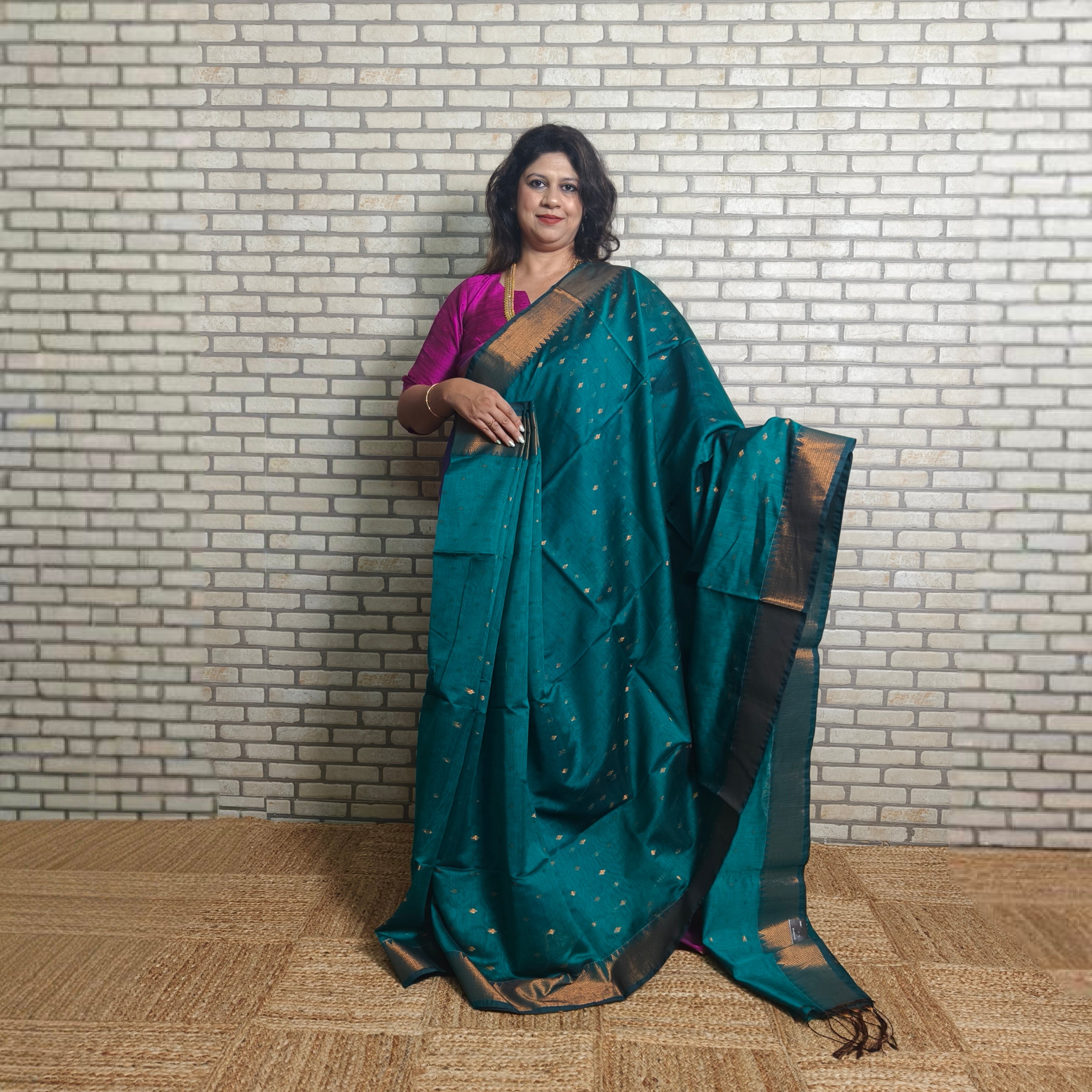 Bottle green Mangalagiri cotton silk