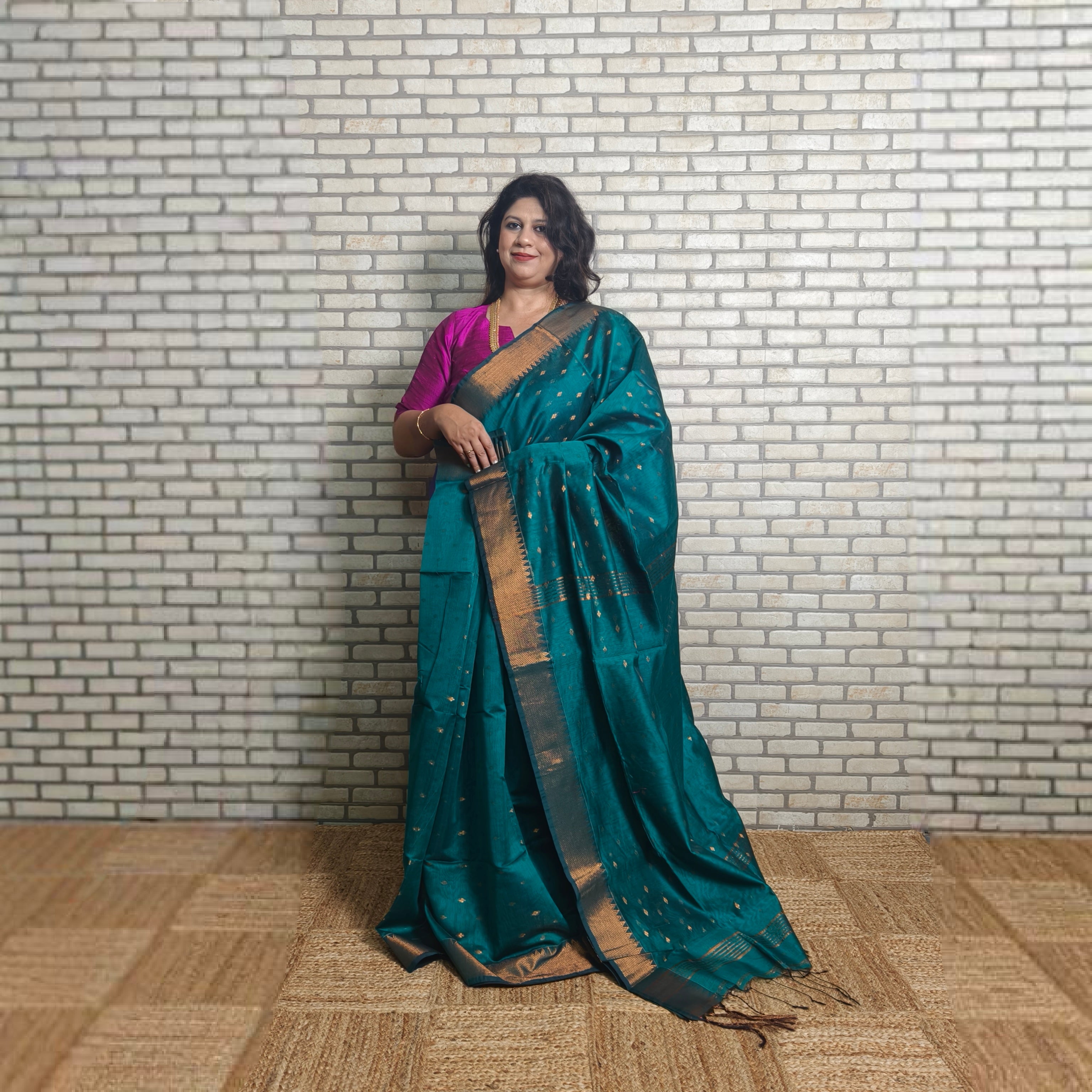 Bottle green Mangalagiri cotton silk