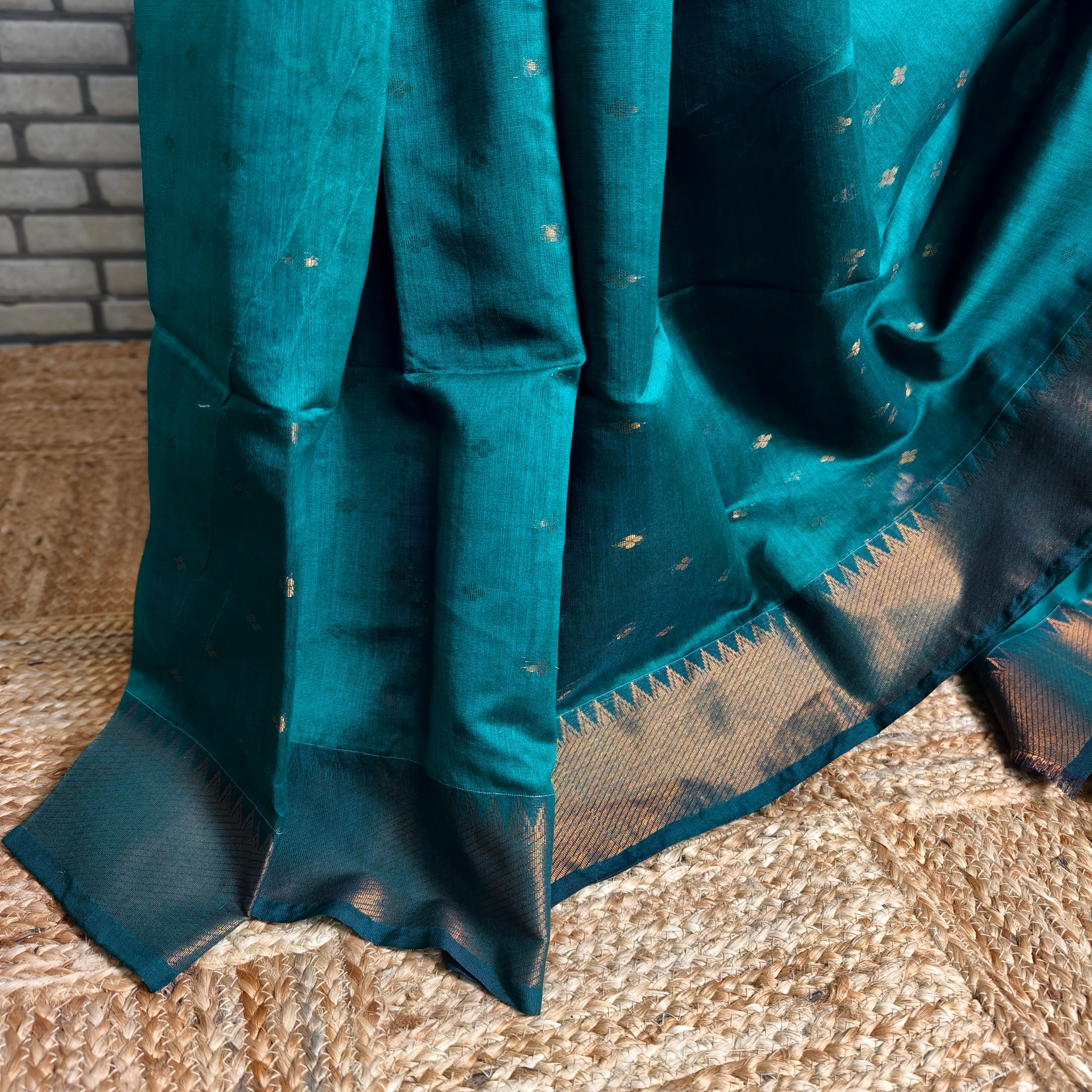 Bottle green Mangalagiri cotton silk