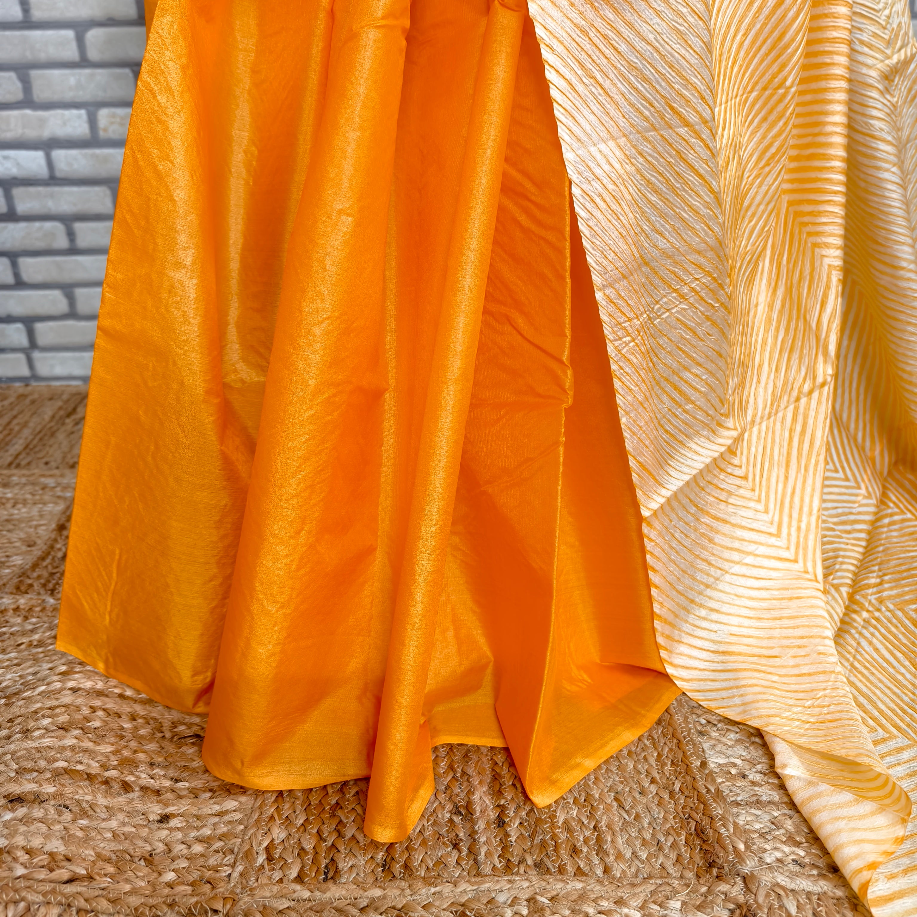 Beige Orange Silk Organza Arasi Dye Saree