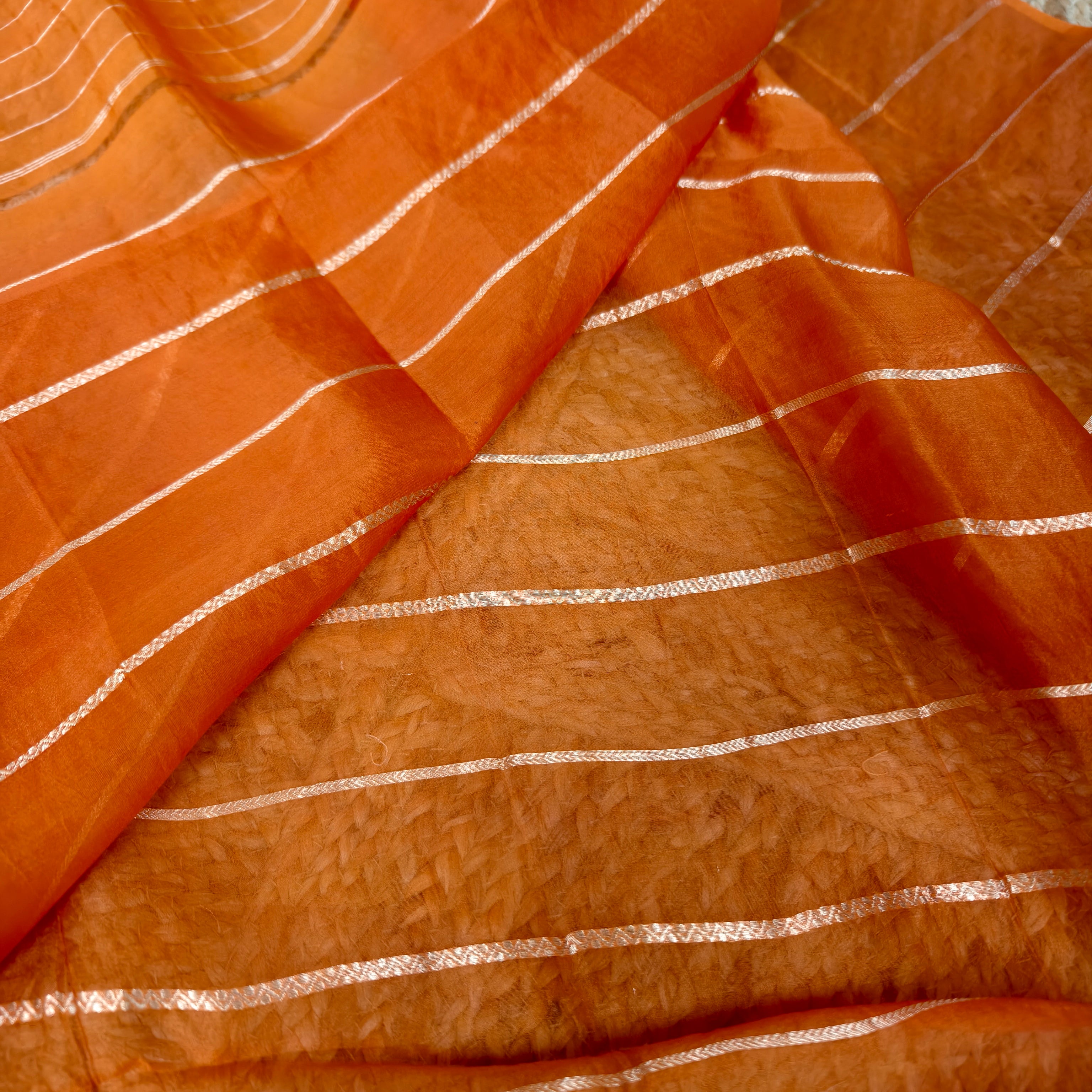 Beige Orange Arasi Dyed Silk Golden Butti Organza Saree