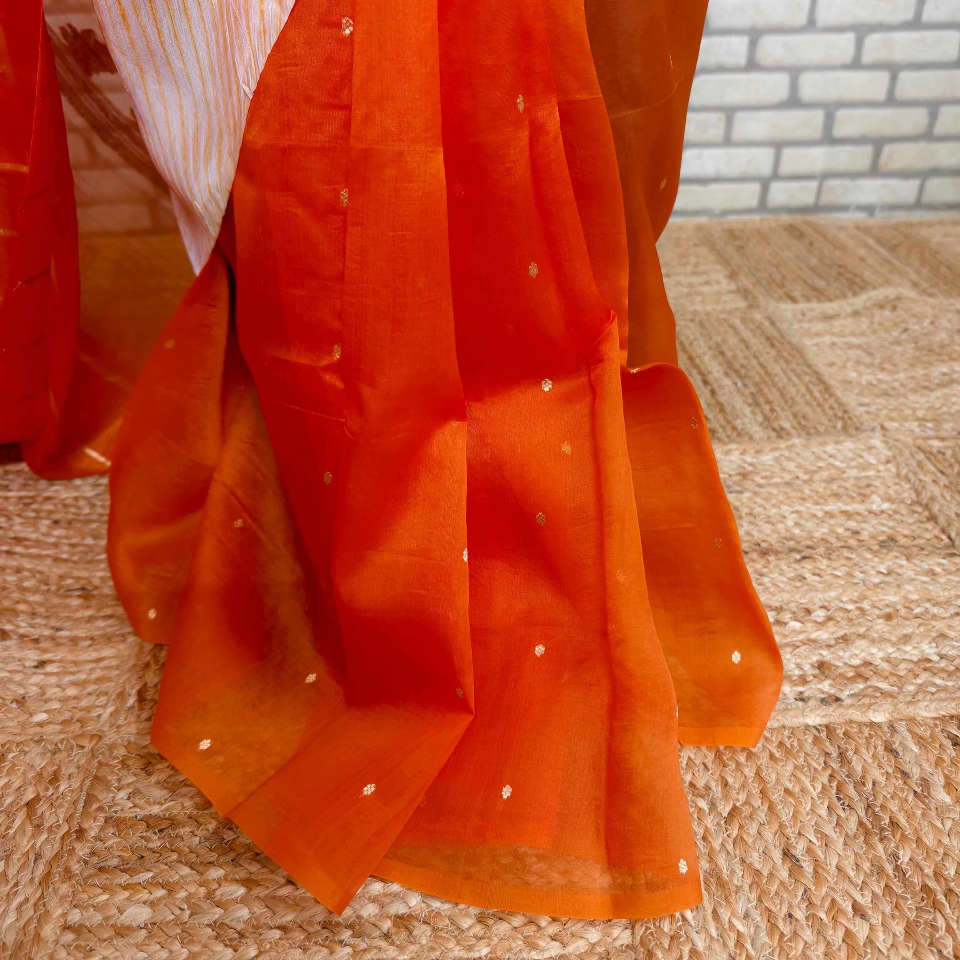 Beige Orange Arasi Dyed Silk Golden Butti Organza Saree