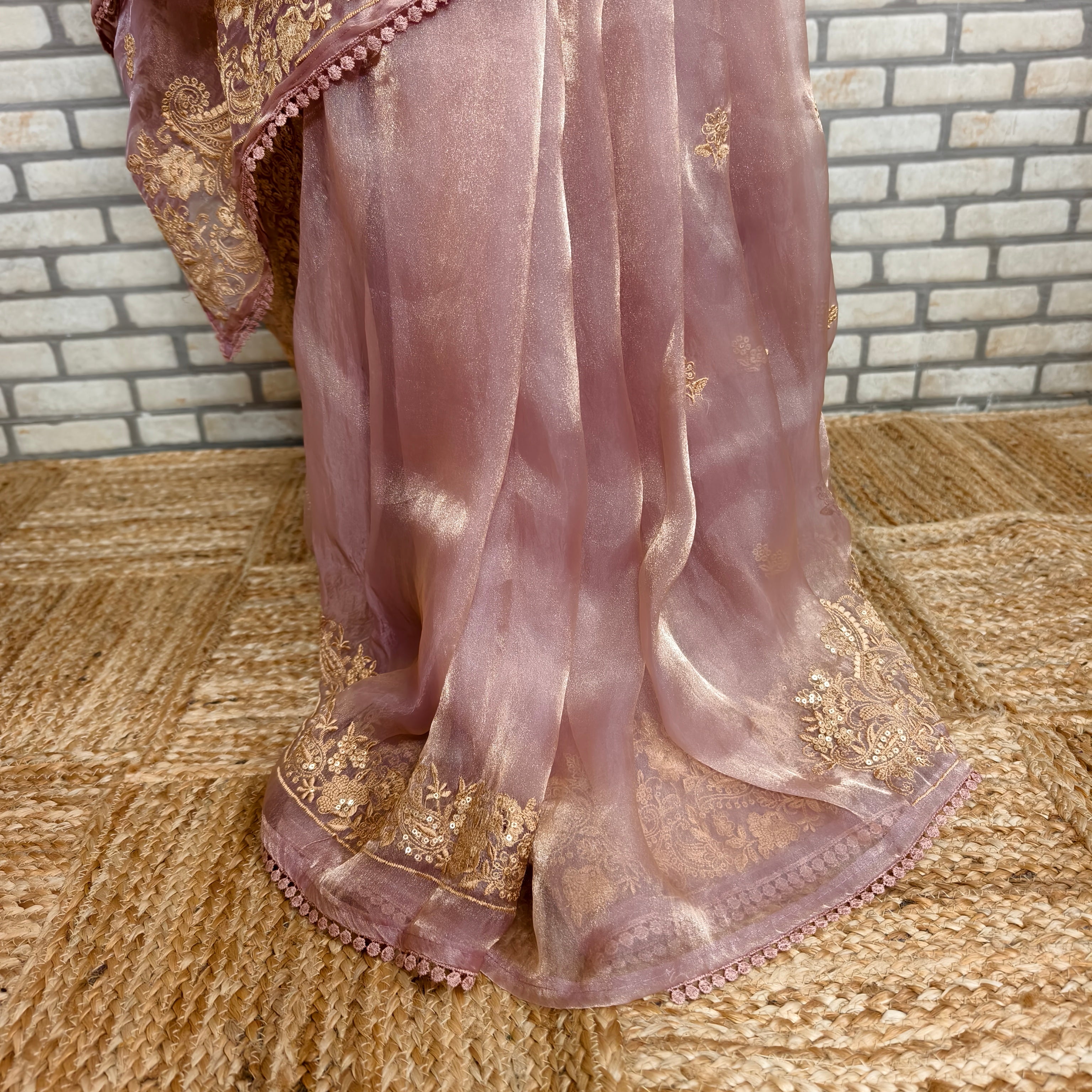 Peach Glass Tissue Organza Saree