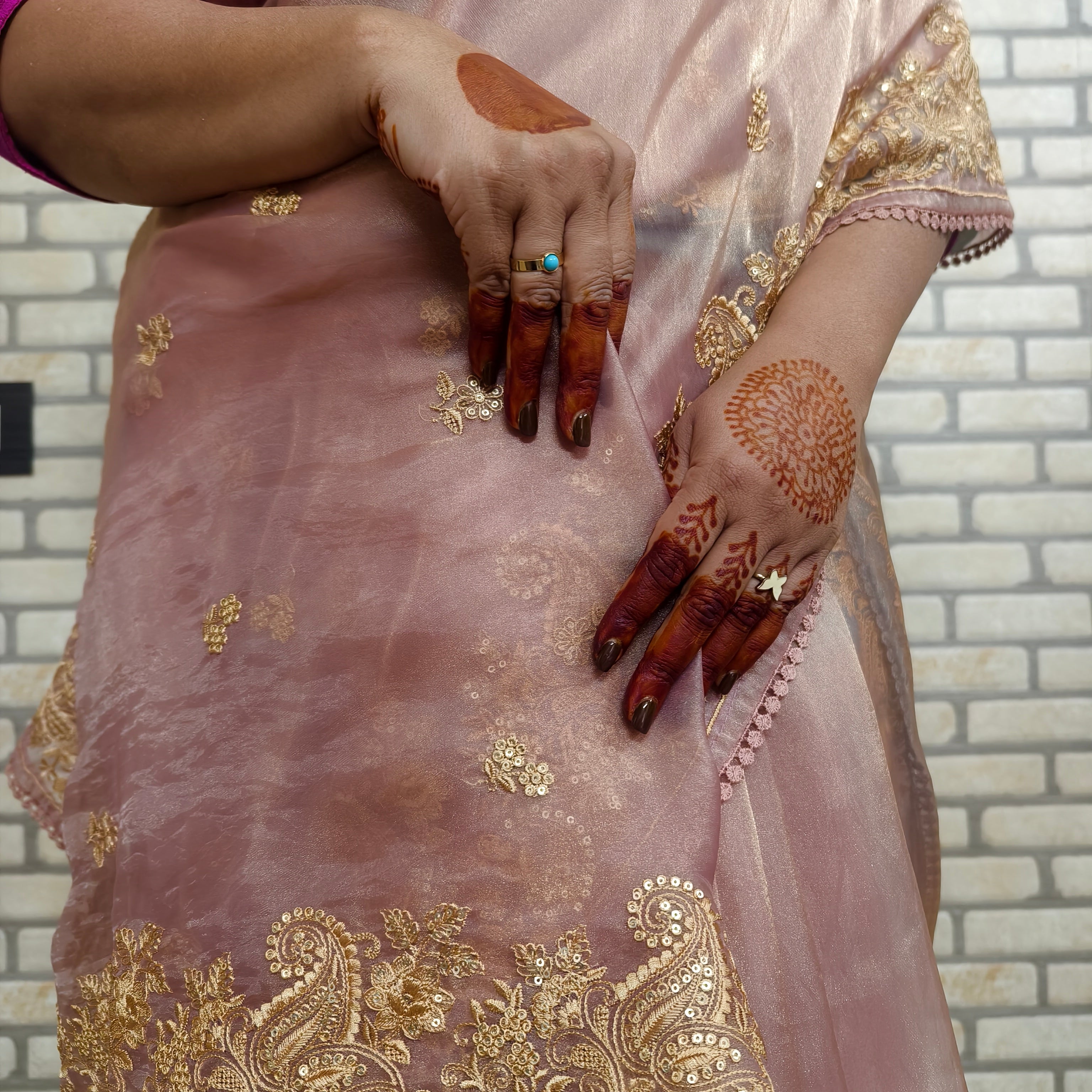 Peach Glass Tissue Organza Saree