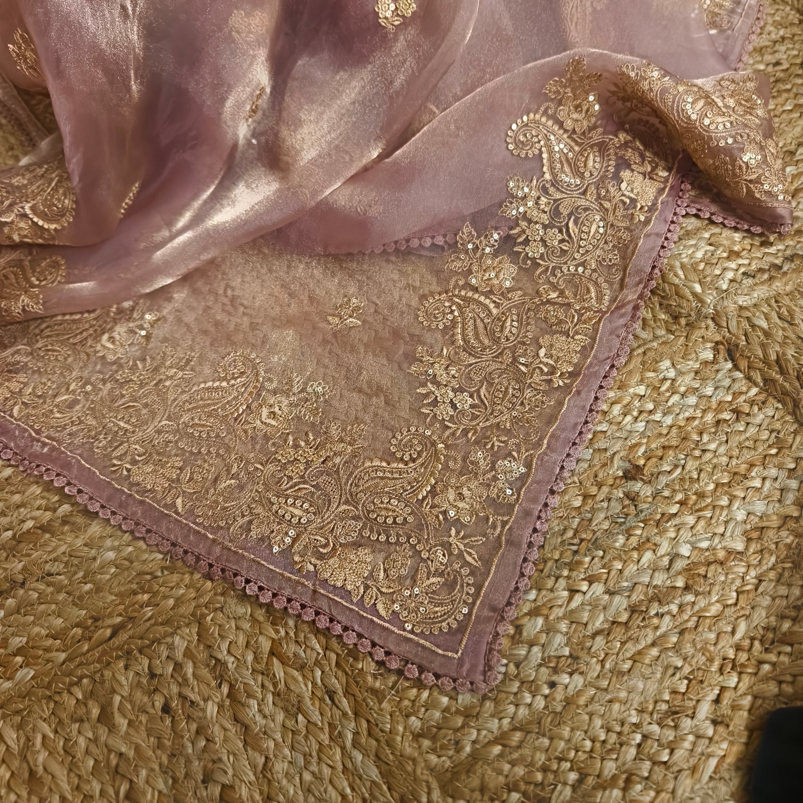 Peach Glass Tissue Organza Saree