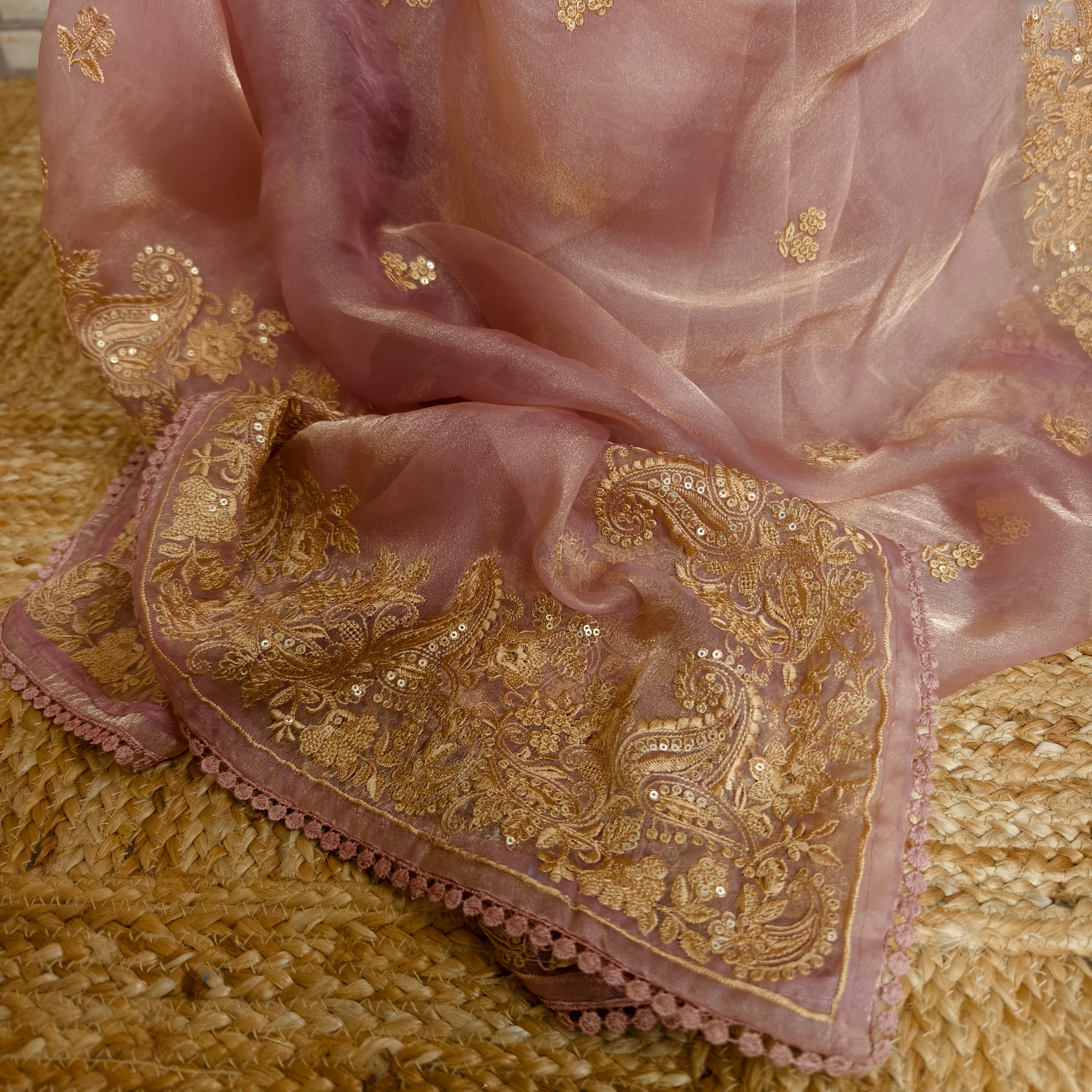 Peach Glass Tissue Organza Saree
