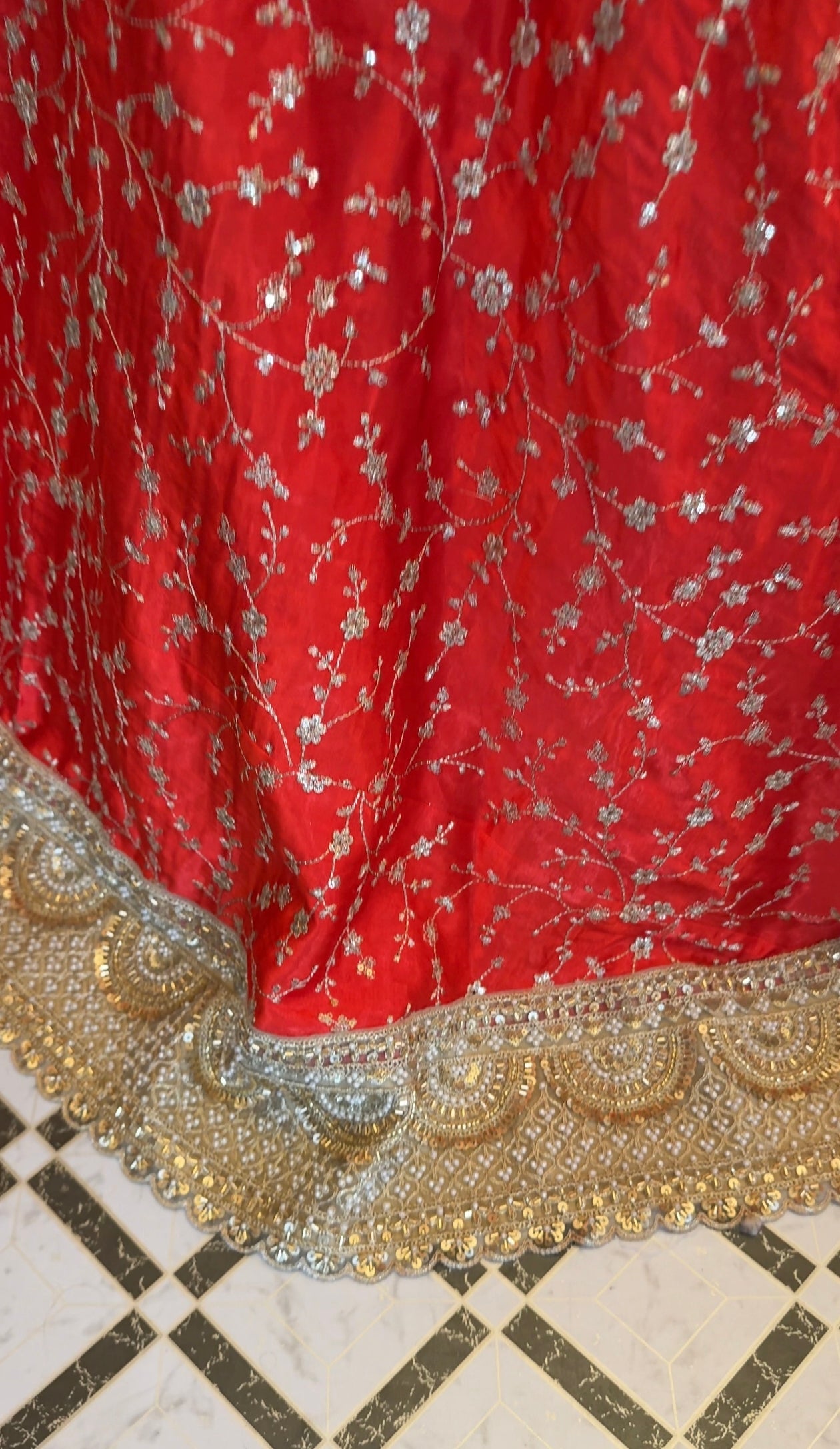 Orange modal silk with gold embroidery ghagra/choli with mirror lace and georgette dupatta