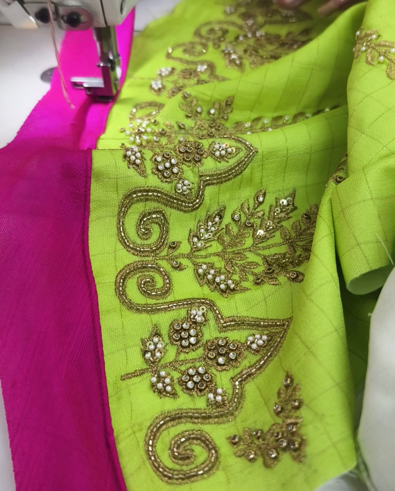 Checkered Green Khadi Silk Ghagra Choli