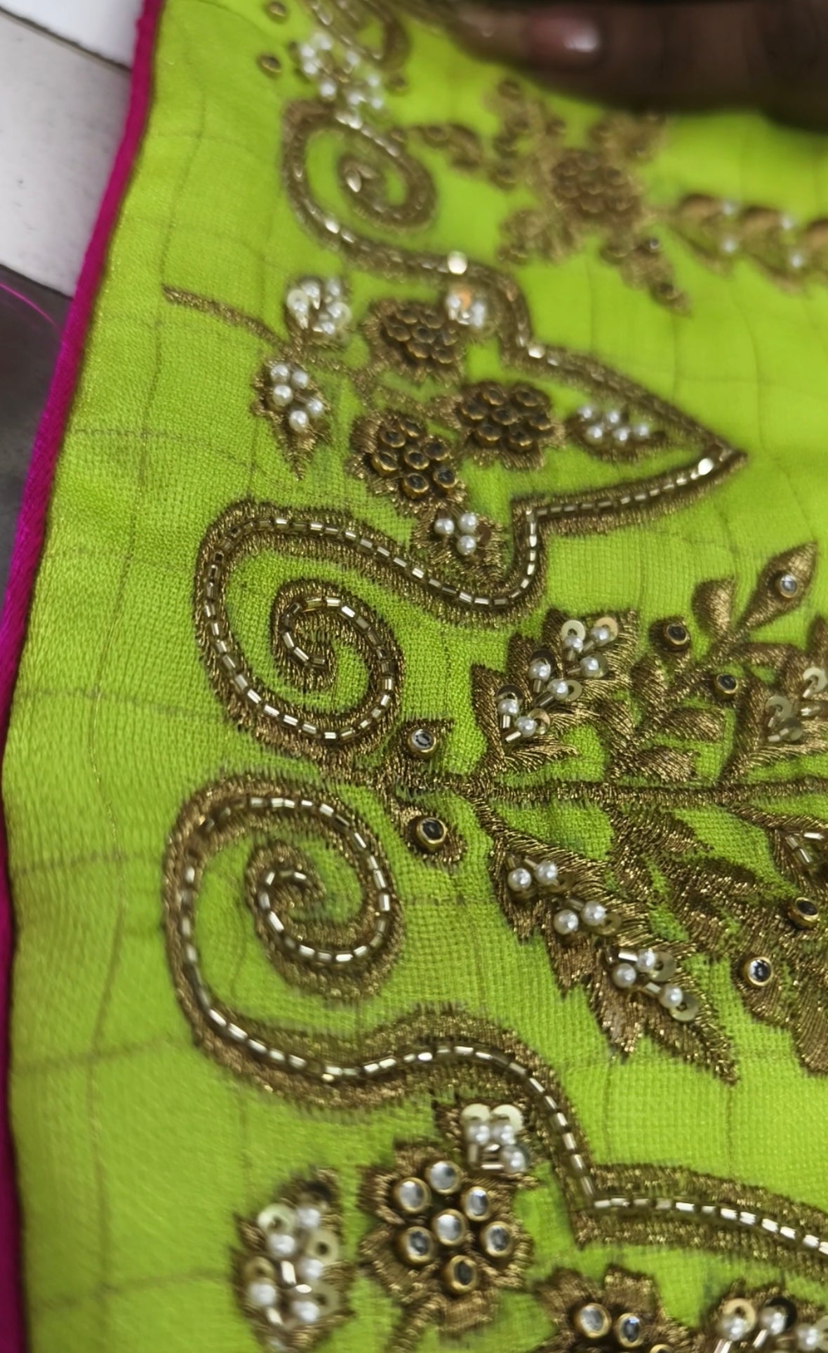 Checkered Green Khadi Silk Ghagra Choli