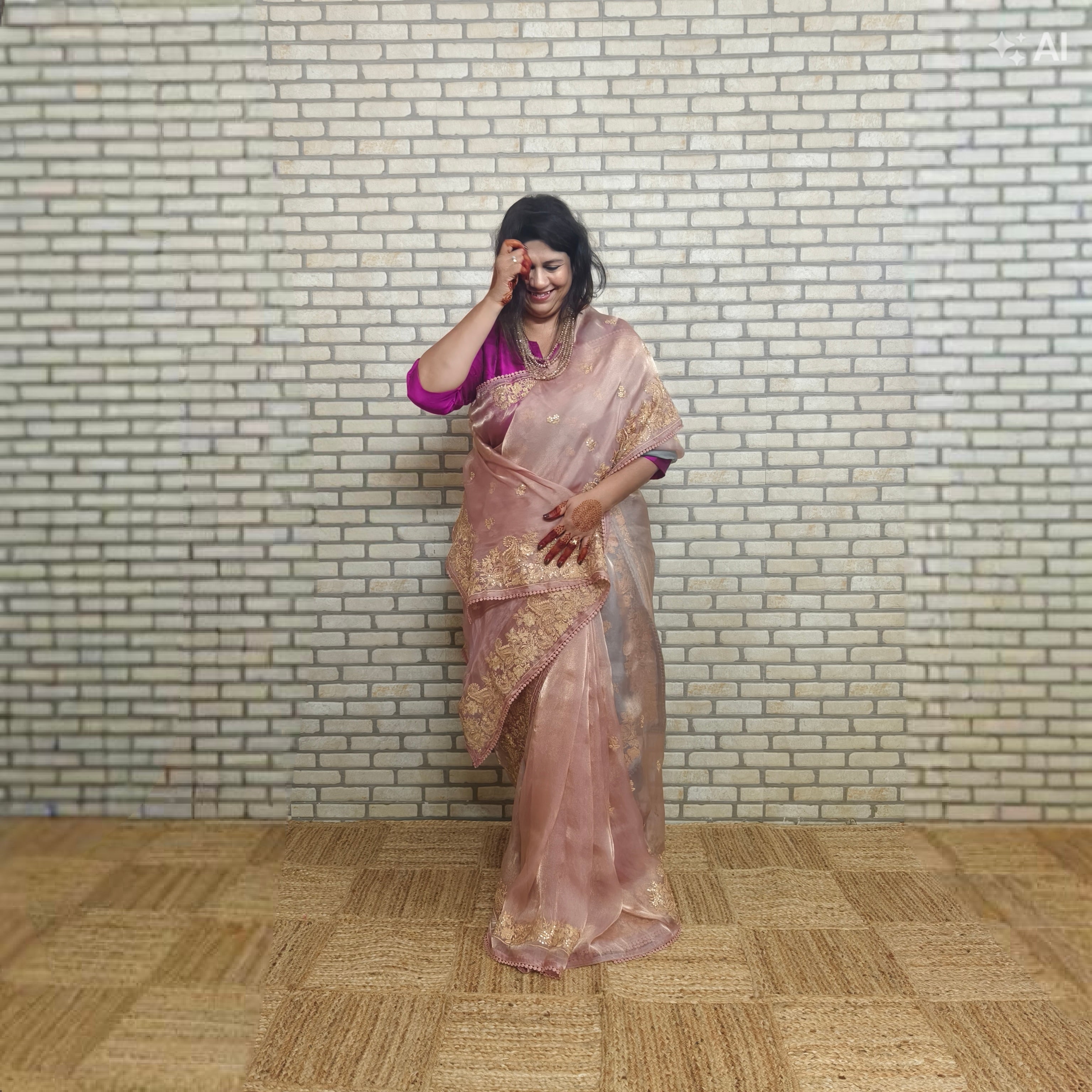 Peach Glass Tissue Organza Saree