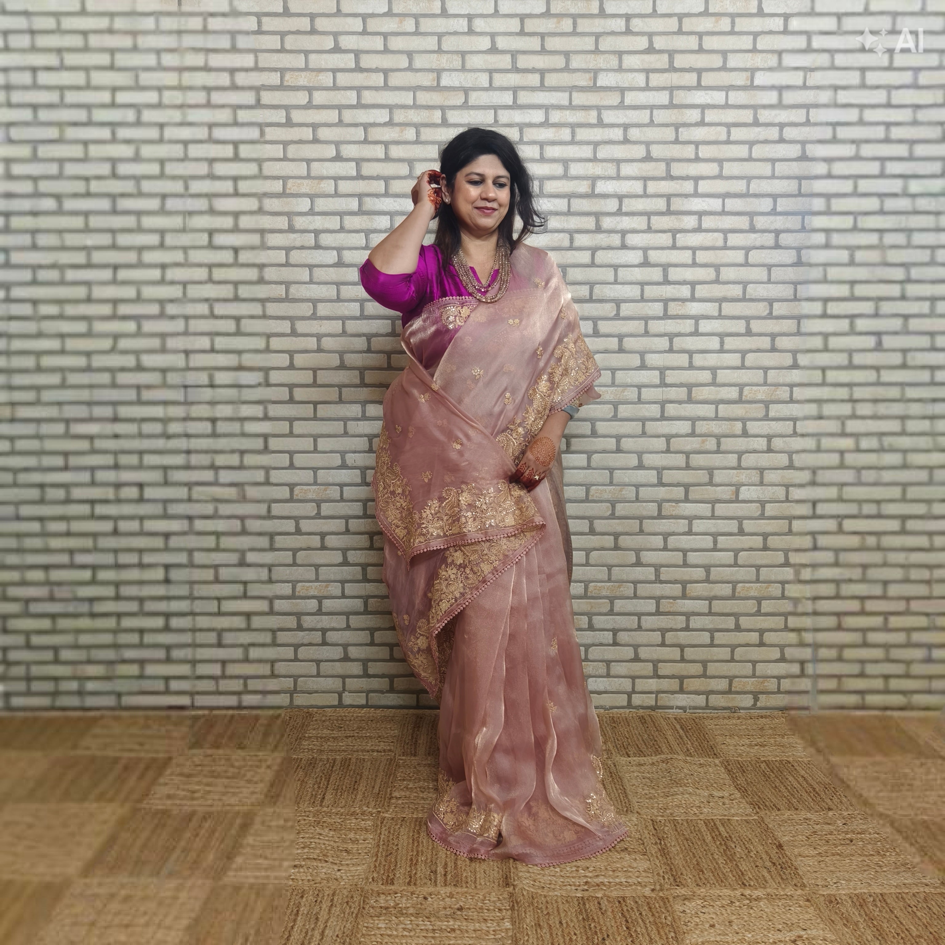 Peach Glass Tissue Organza Saree