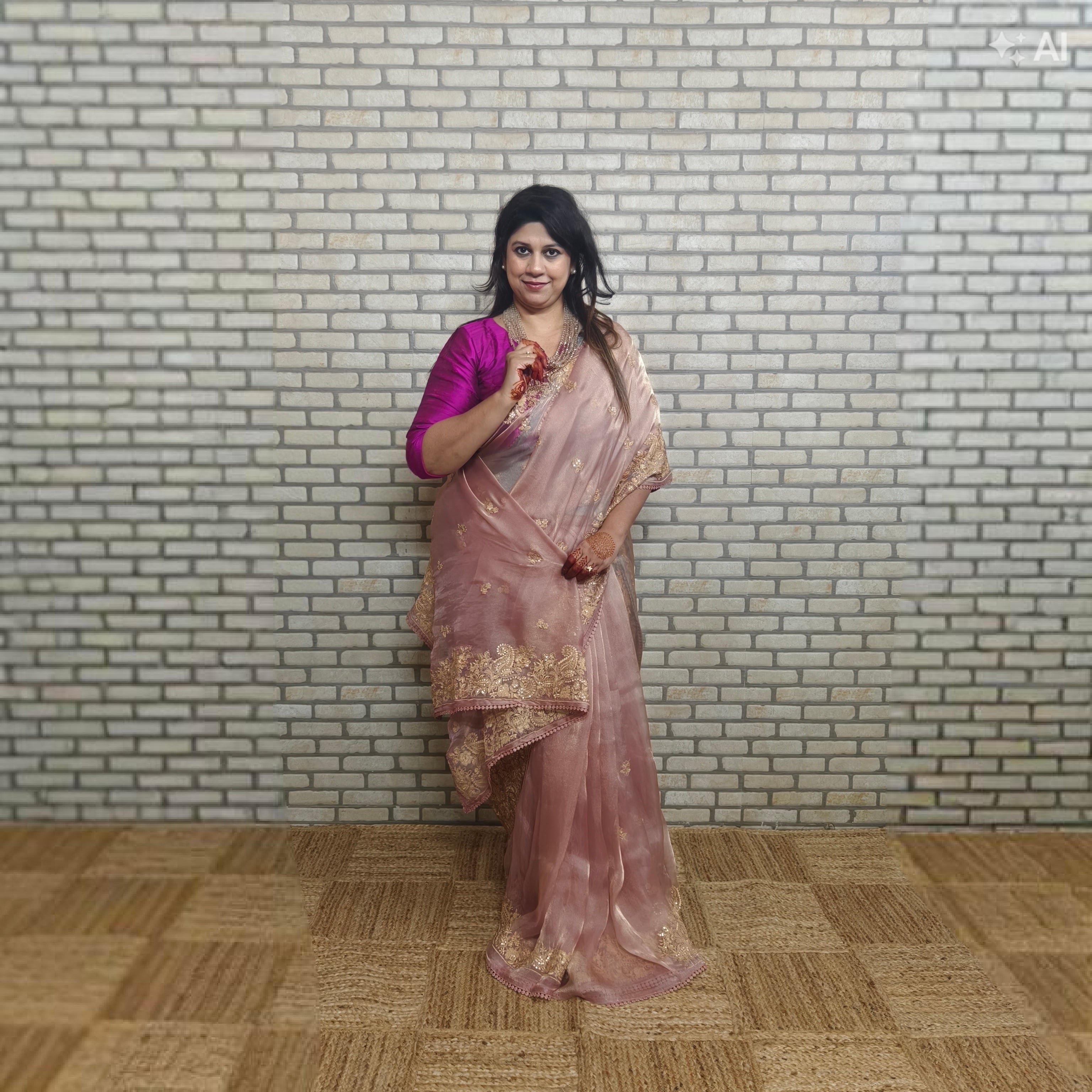 Peach Glass Tissue Organza Saree
