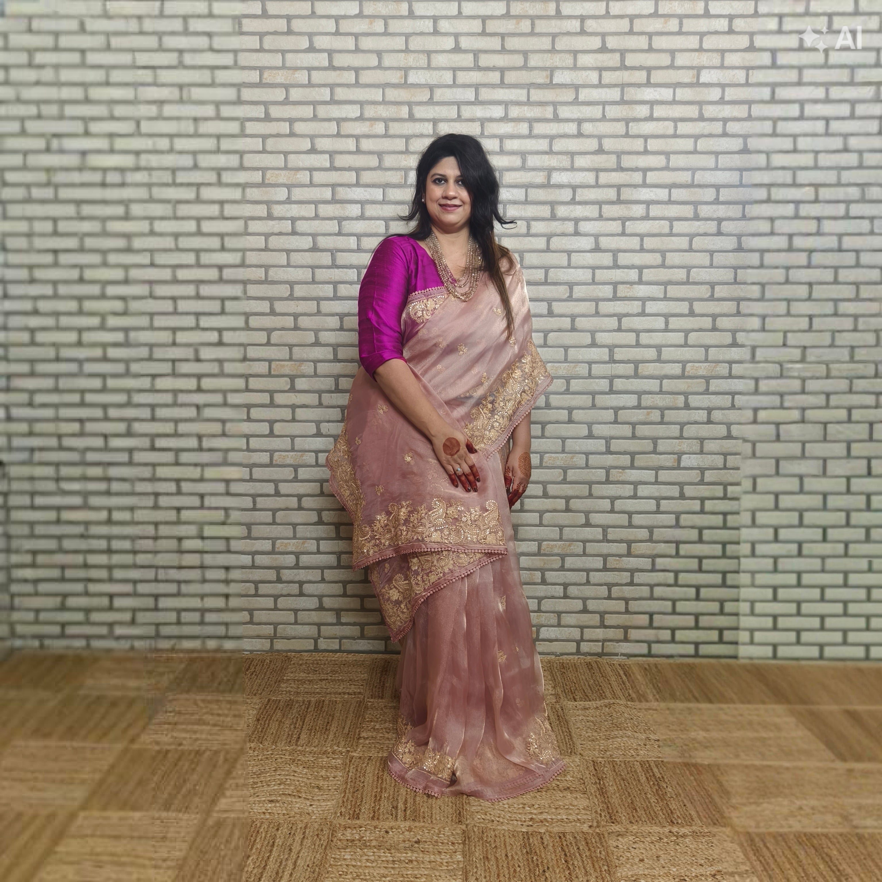 Peach Glass Tissue Organza Saree
