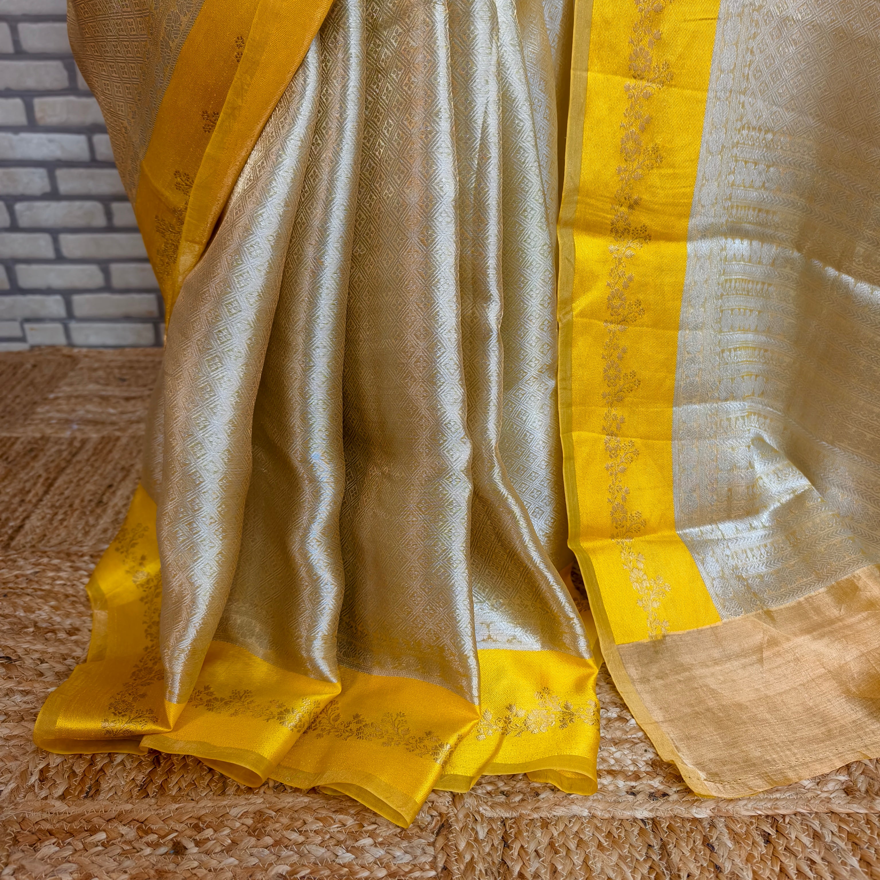 Beige Silver Silk Tissue Saree