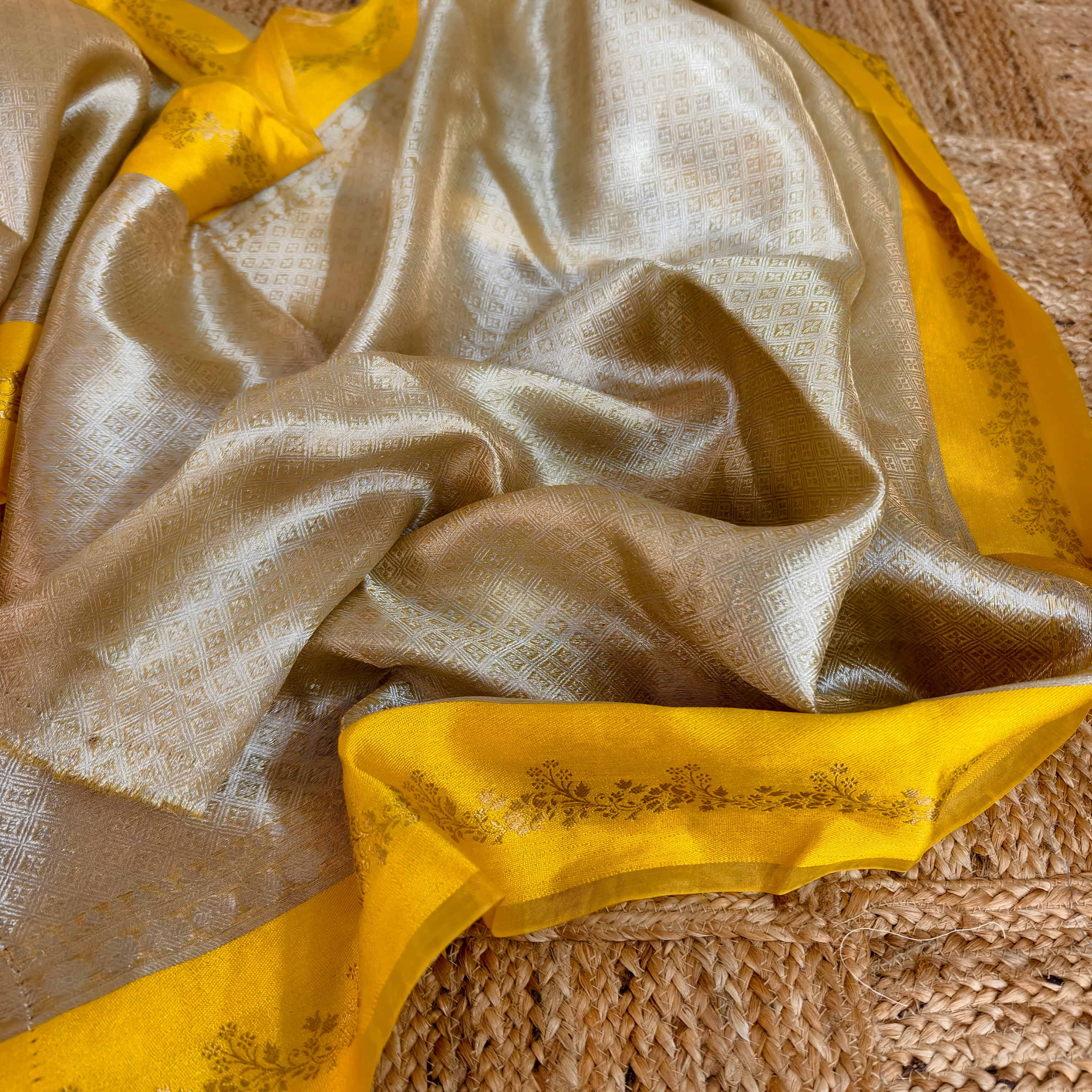 Beige Silver Silk Tissue Saree
