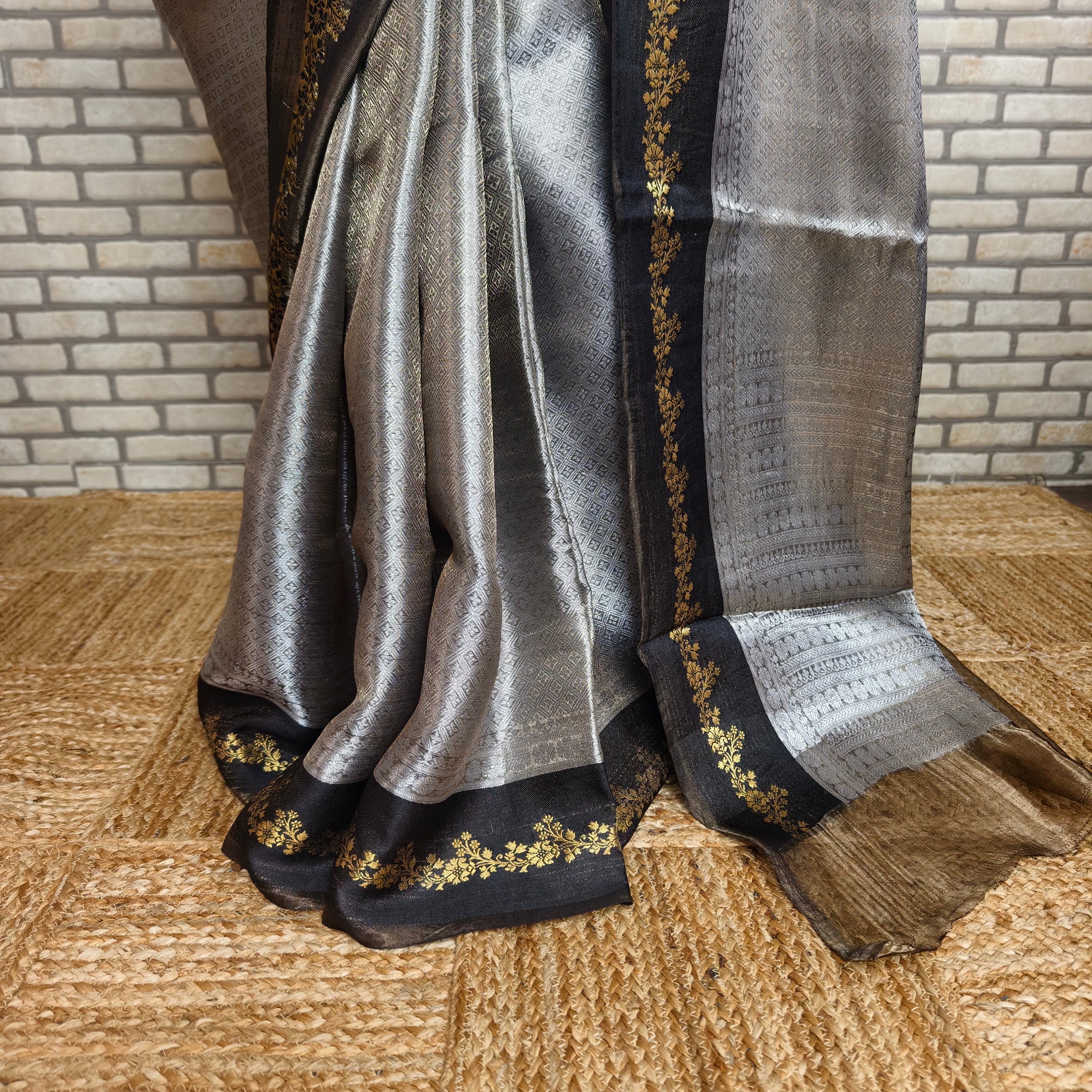 Silver Grey Silk Tissue Saree