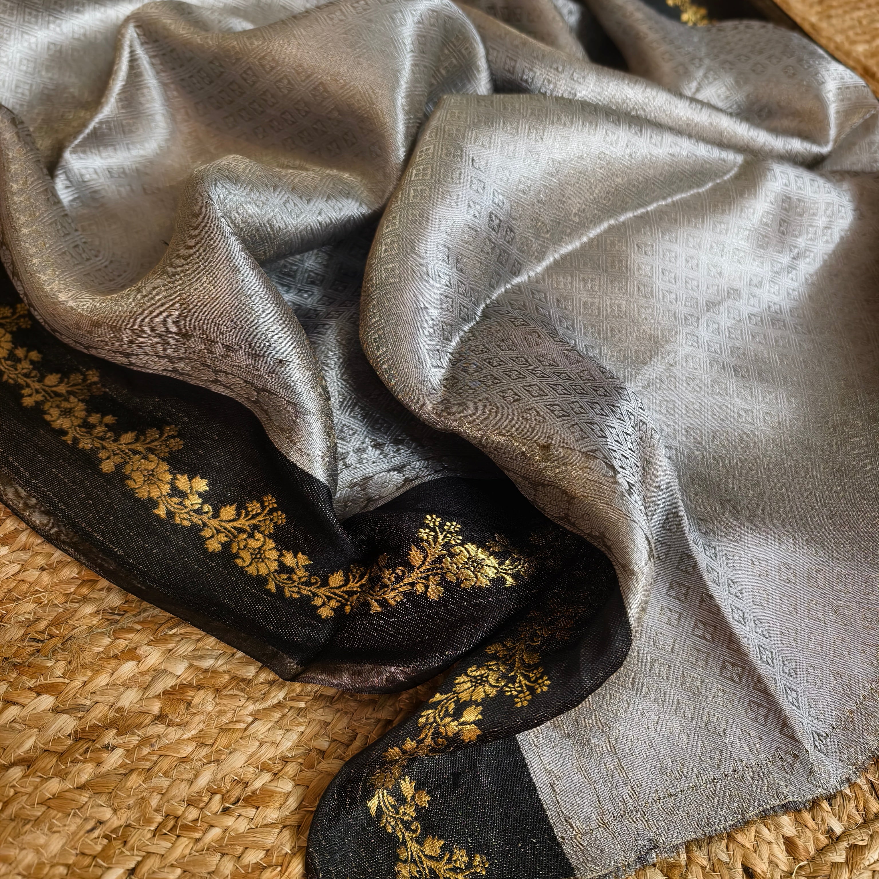 Silver Grey Silk Tissue Saree