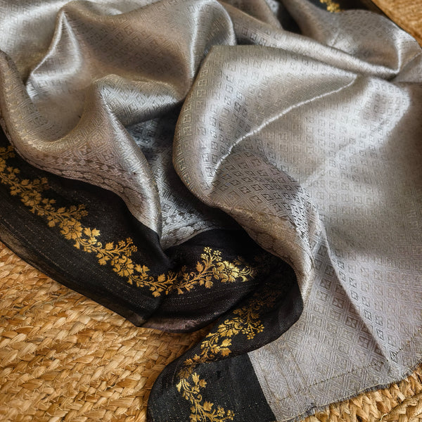 Silver Grey Silk Tissue Saree