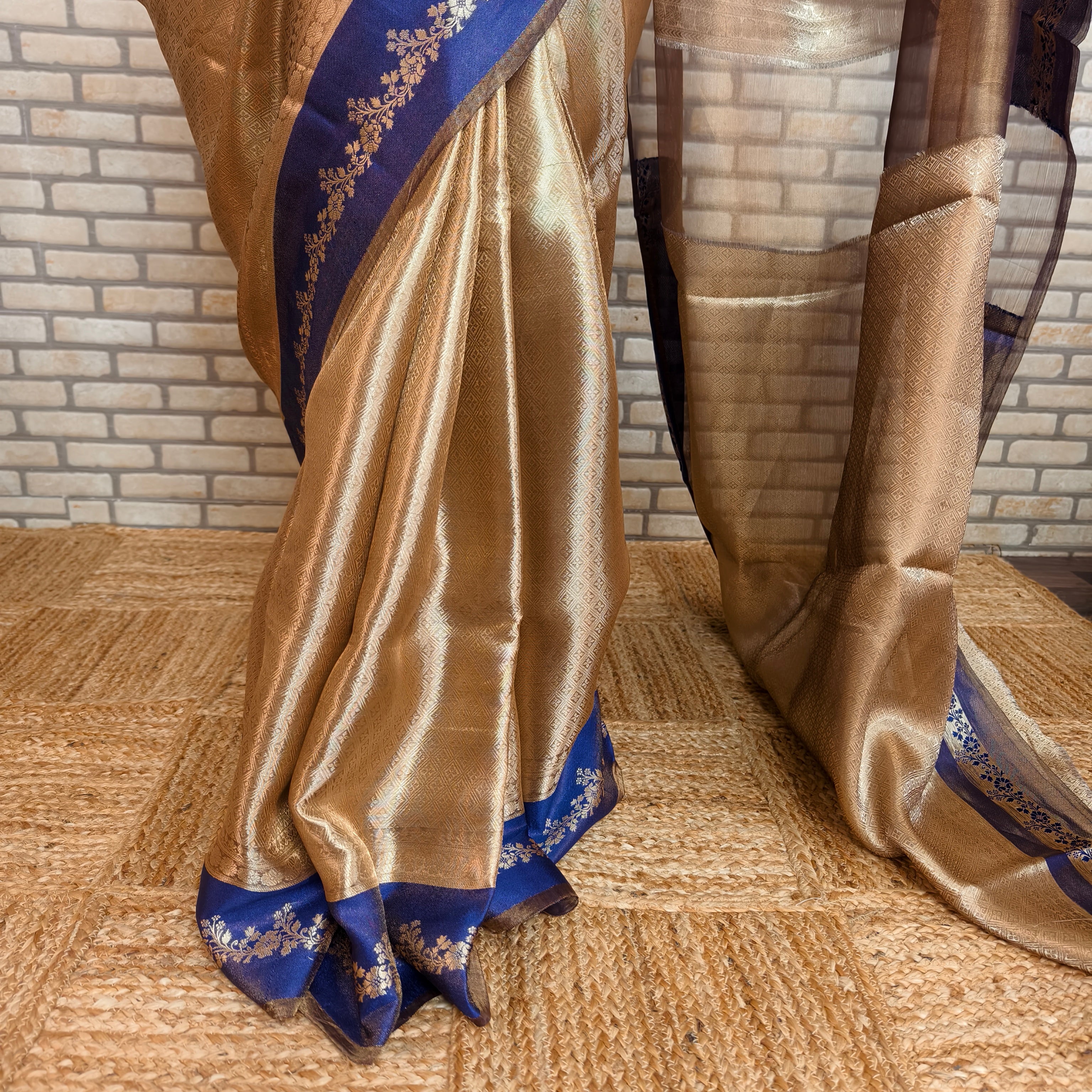 Coffee Golden Silk Tissue Saree