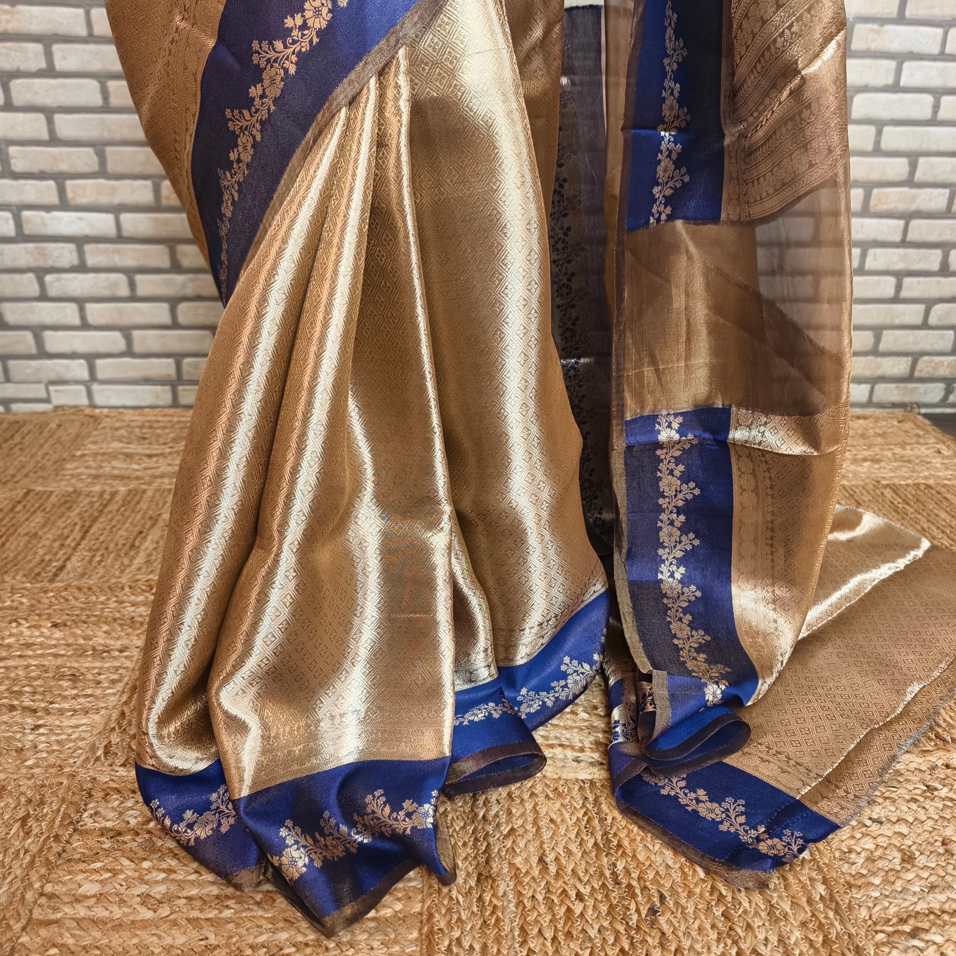 Coffee Golden Silk Tissue Saree