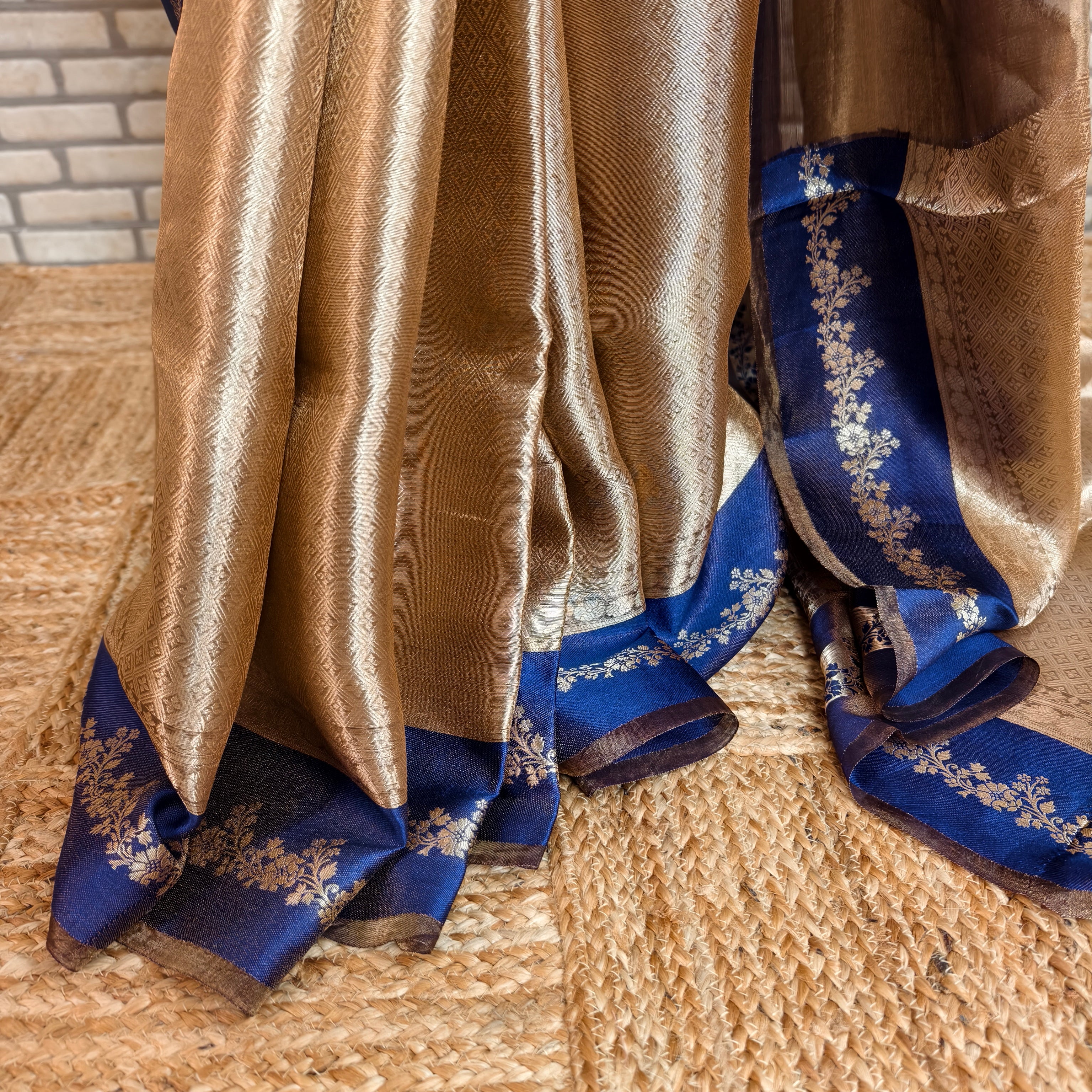 Coffee Golden Silk Tissue Saree