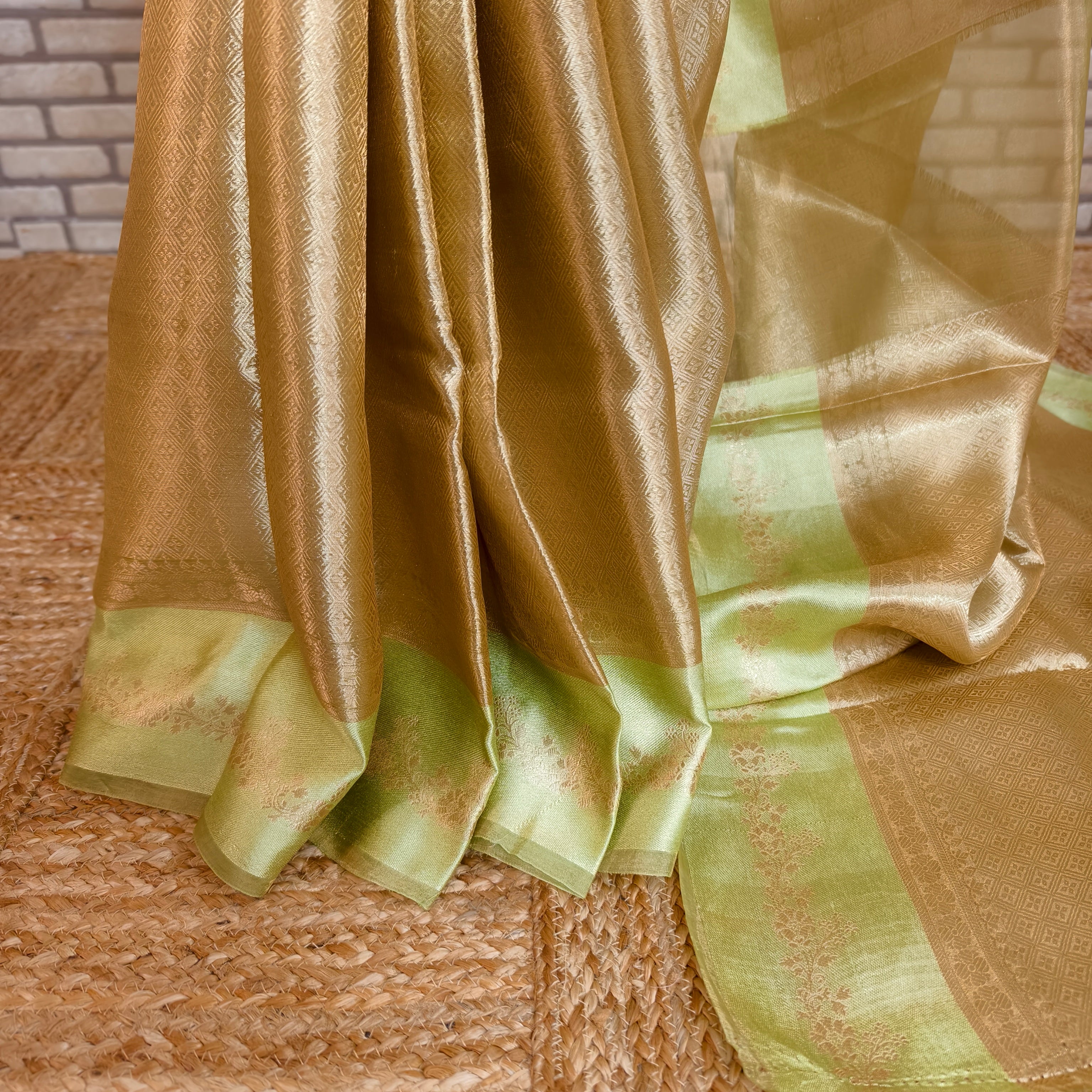 Beige Golden Silk Tissue Saree