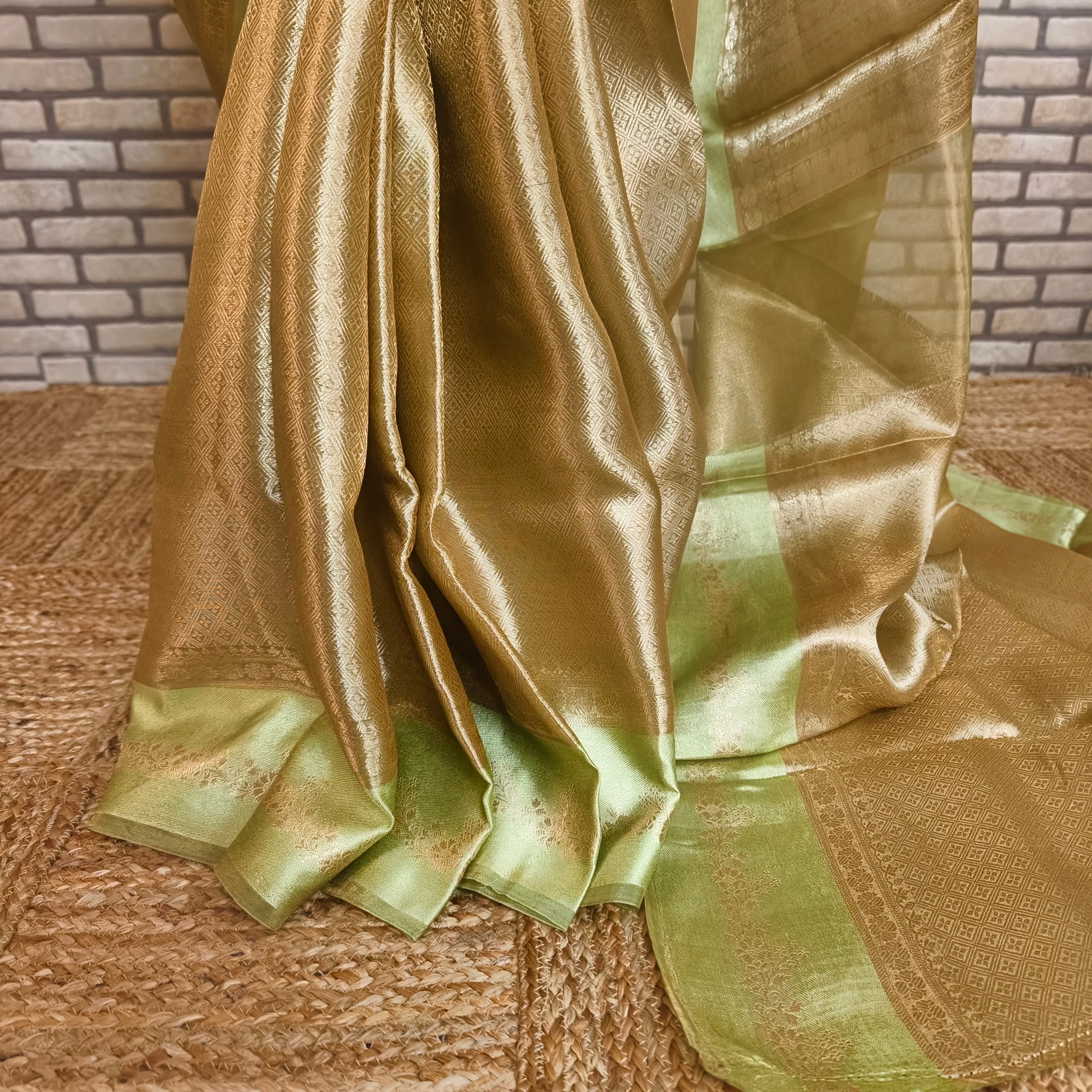Beige Golden Silk Tissue Saree