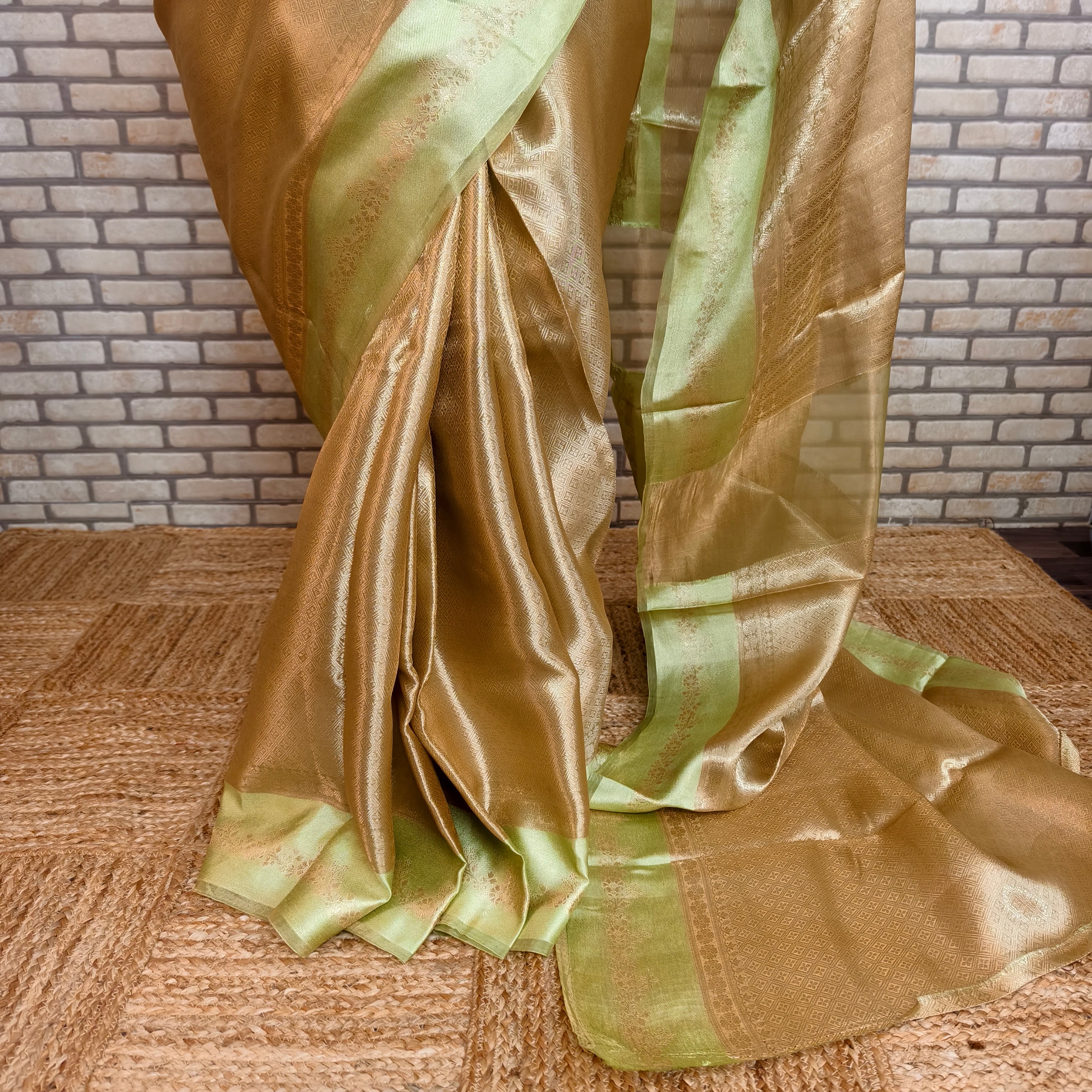 Beige Golden Silk Tissue Saree