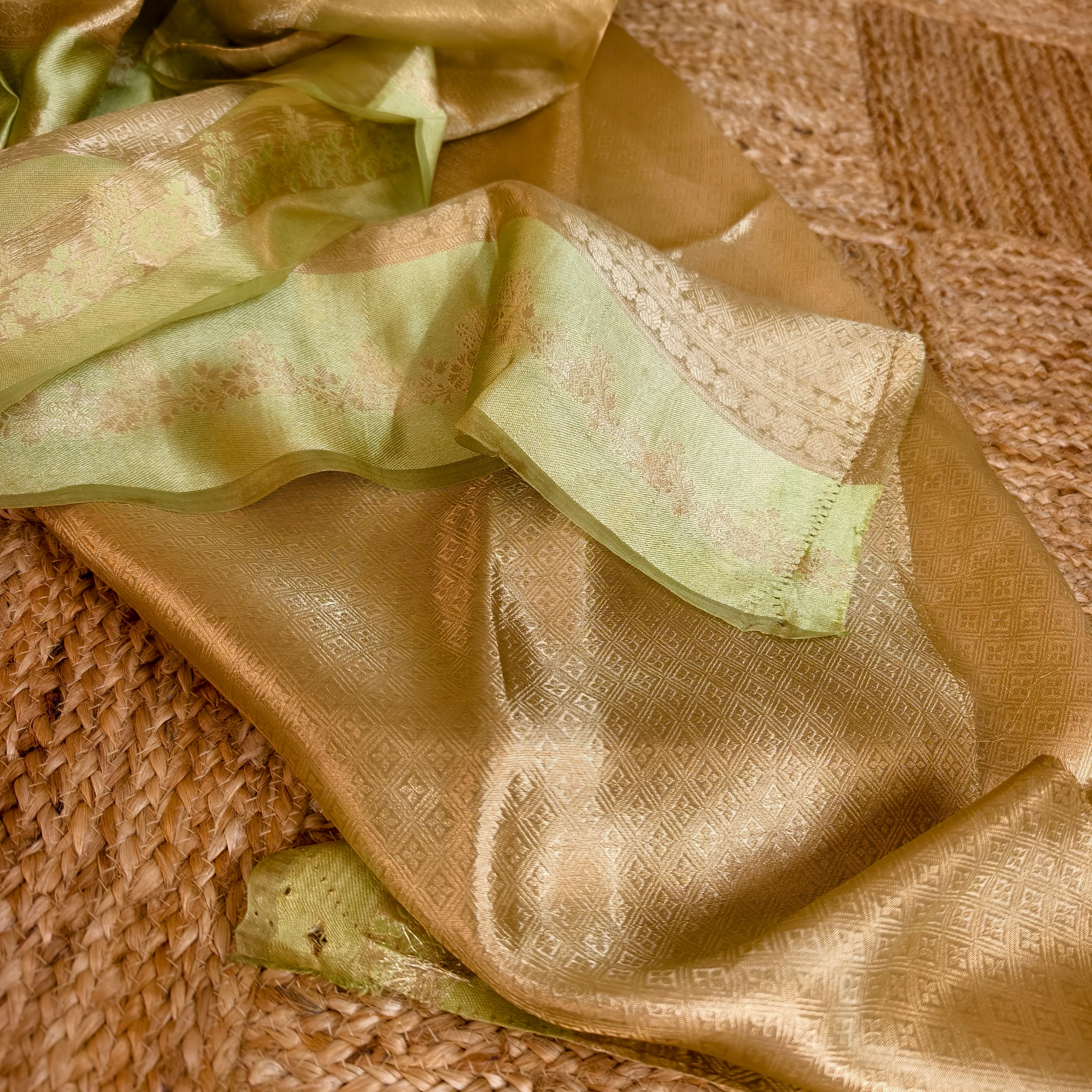 Beige Golden Silk Tissue Saree