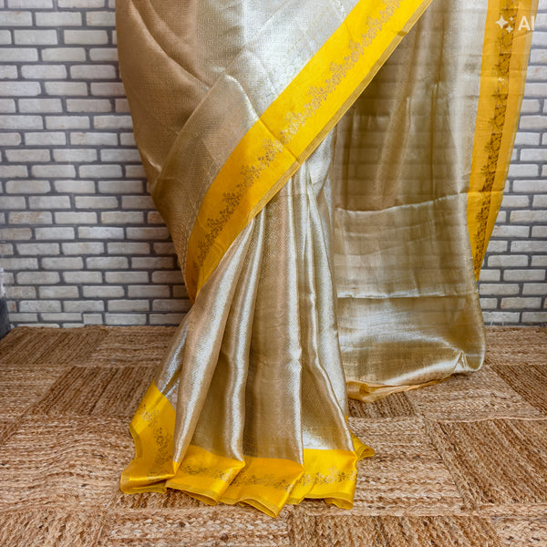Beige Silver Silk Tissue Saree