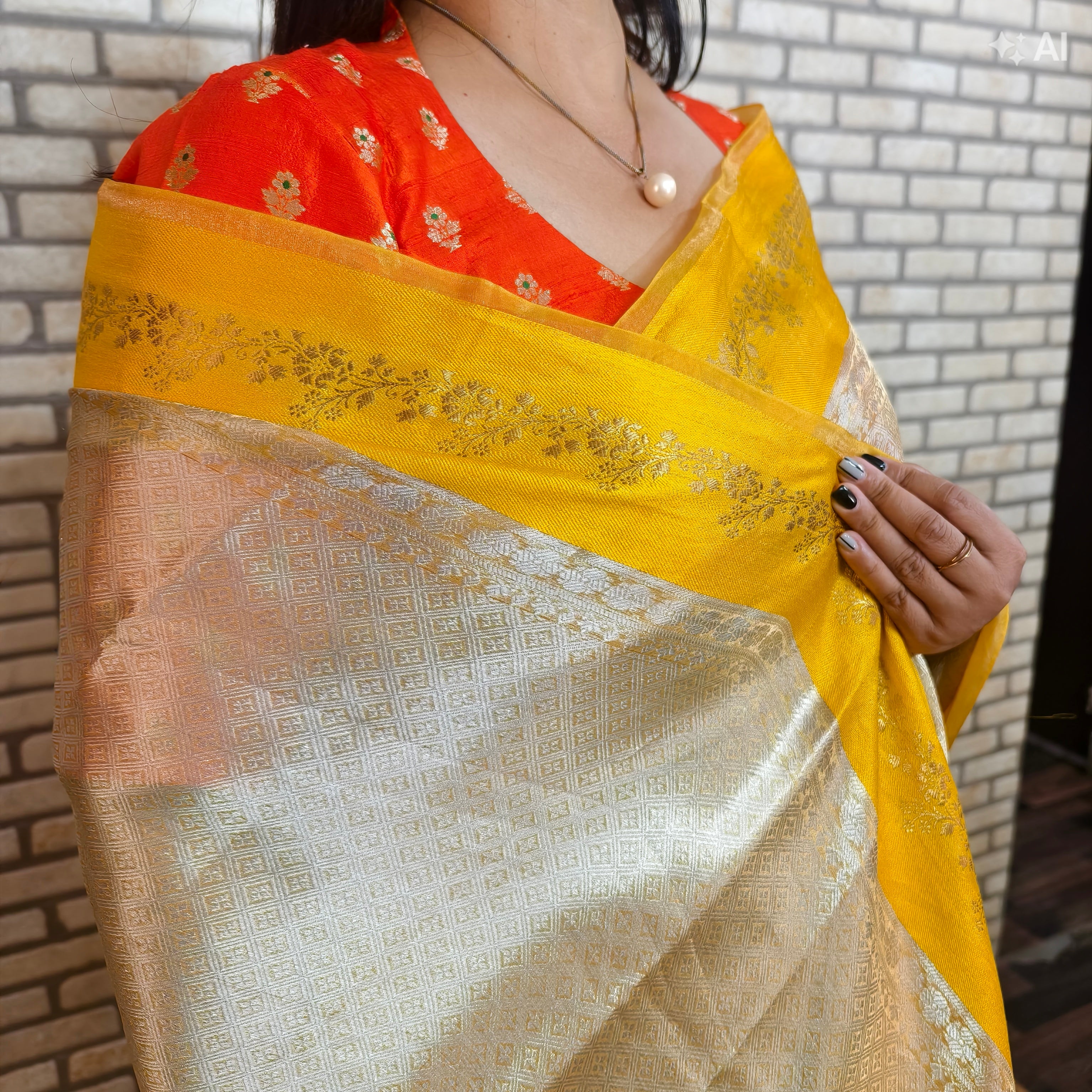 Beige Silver Silk Tissue Saree