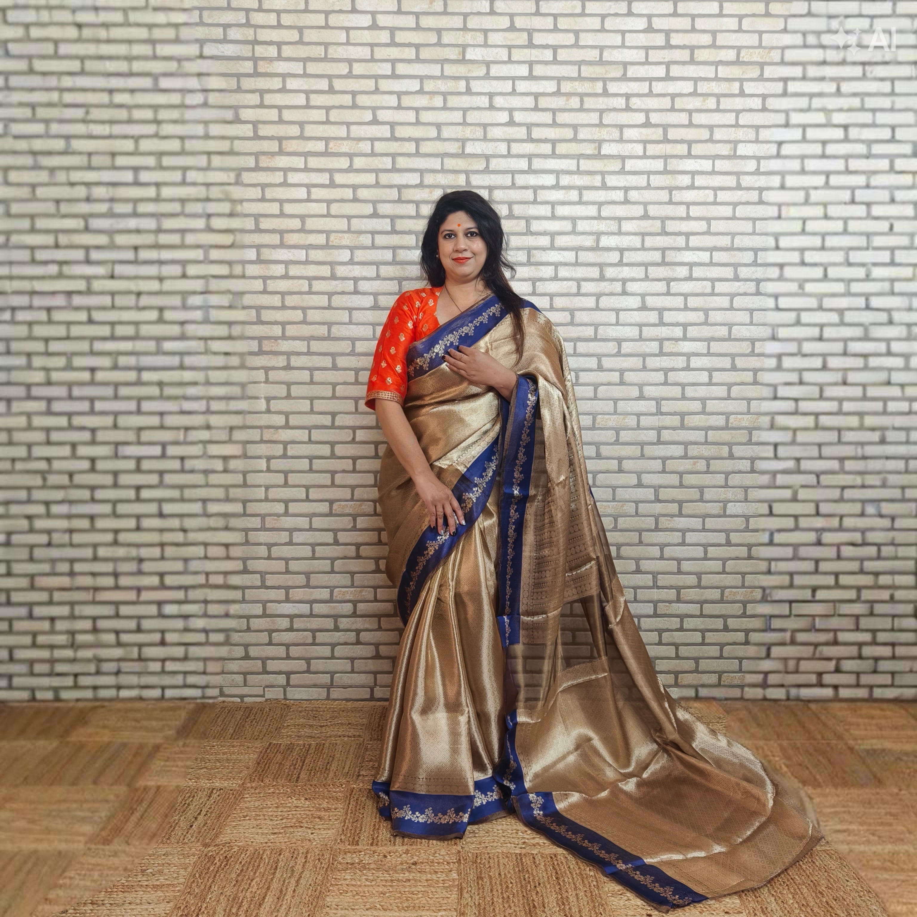 Coffee Golden Silk Tissue Saree